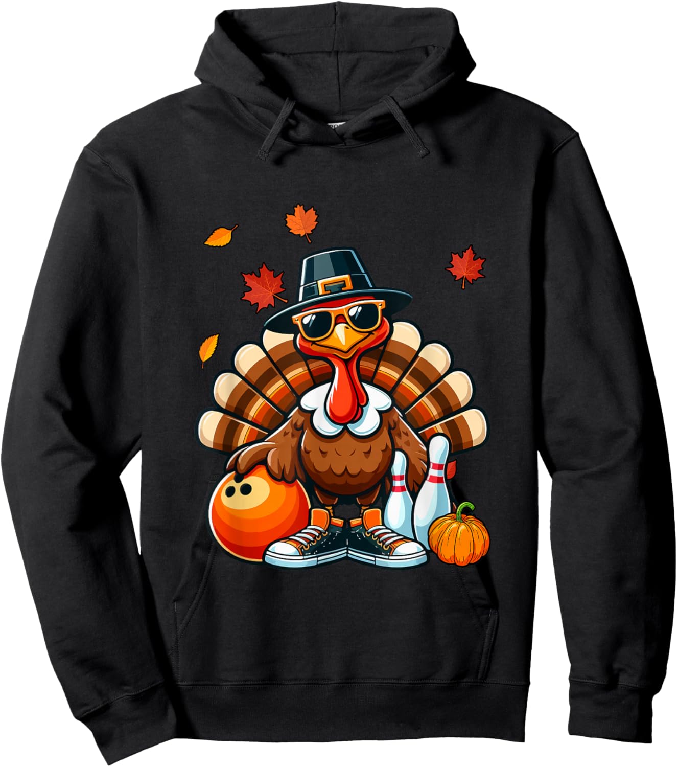 Turkey Sunglasses Costume Thanksgiving Playing Bowling Hoodie - Hoodie | Black
