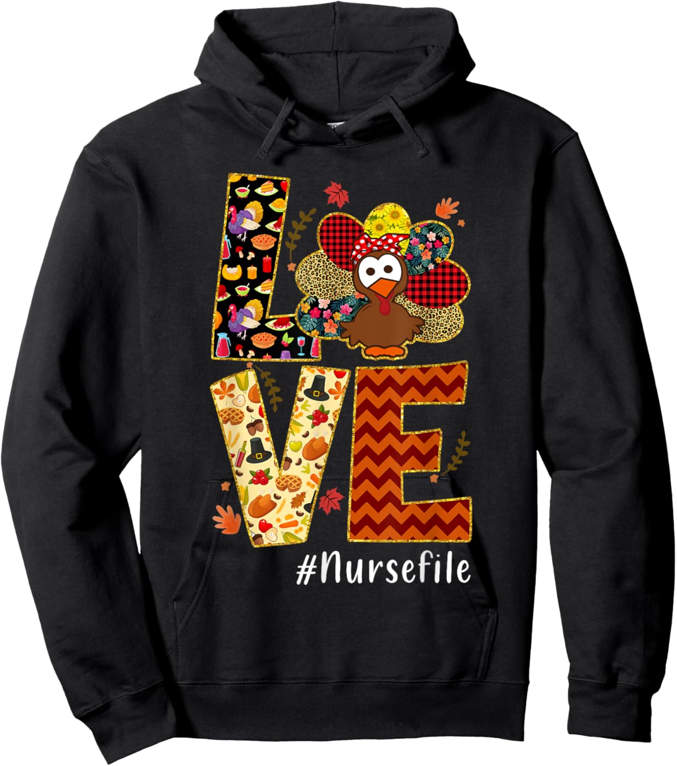 Love Turkey Nurse Thanksgiving - Love Nurse Life - -Adults & Kids - Nurses, Families, Supporters - Black - Small - Short Sleeve Hoodie - Hoodie | Black