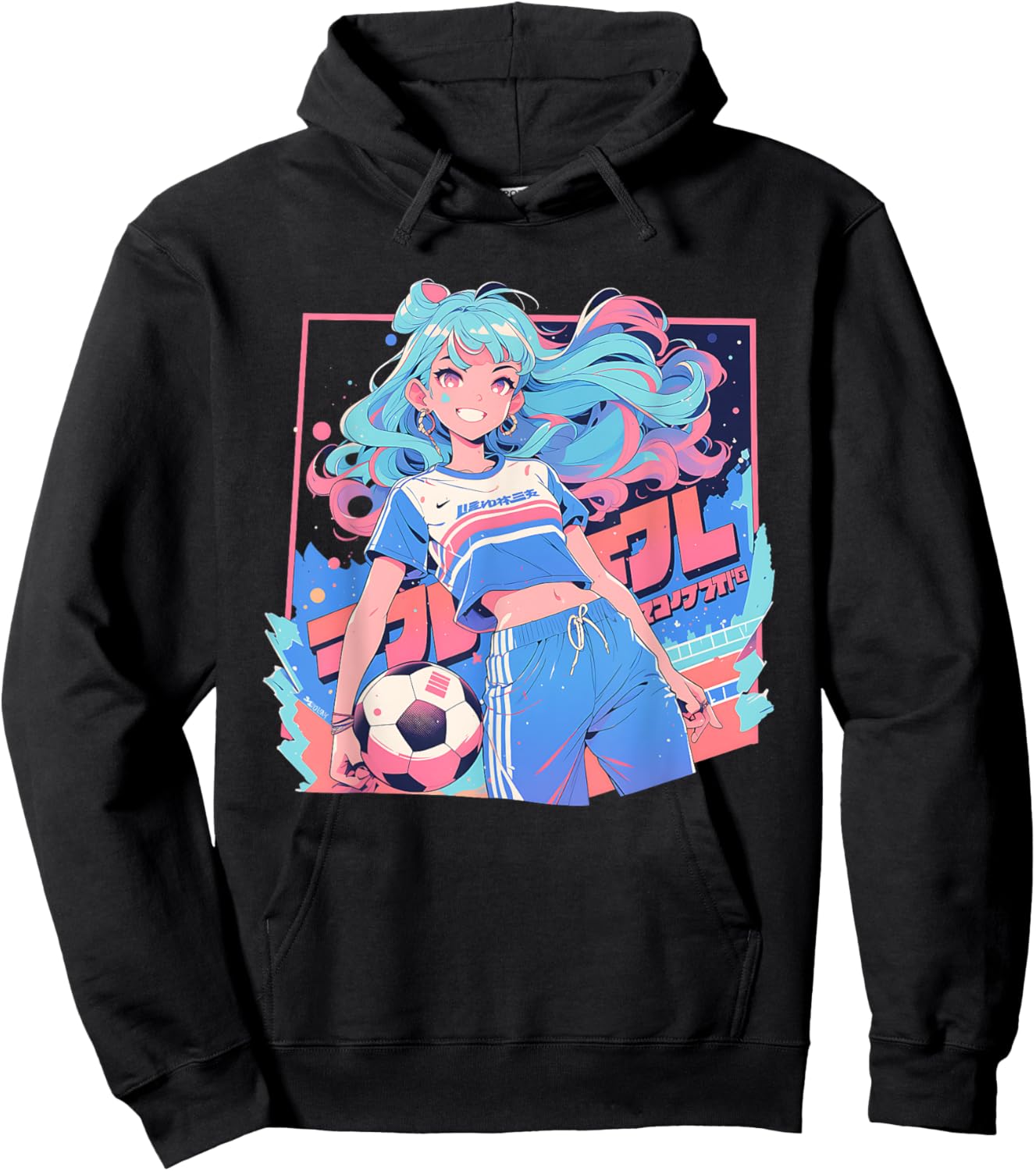 Soccer Girl in funny Pastel japan Anime Aesthetic japanese Hoodie - Hoodie | Black