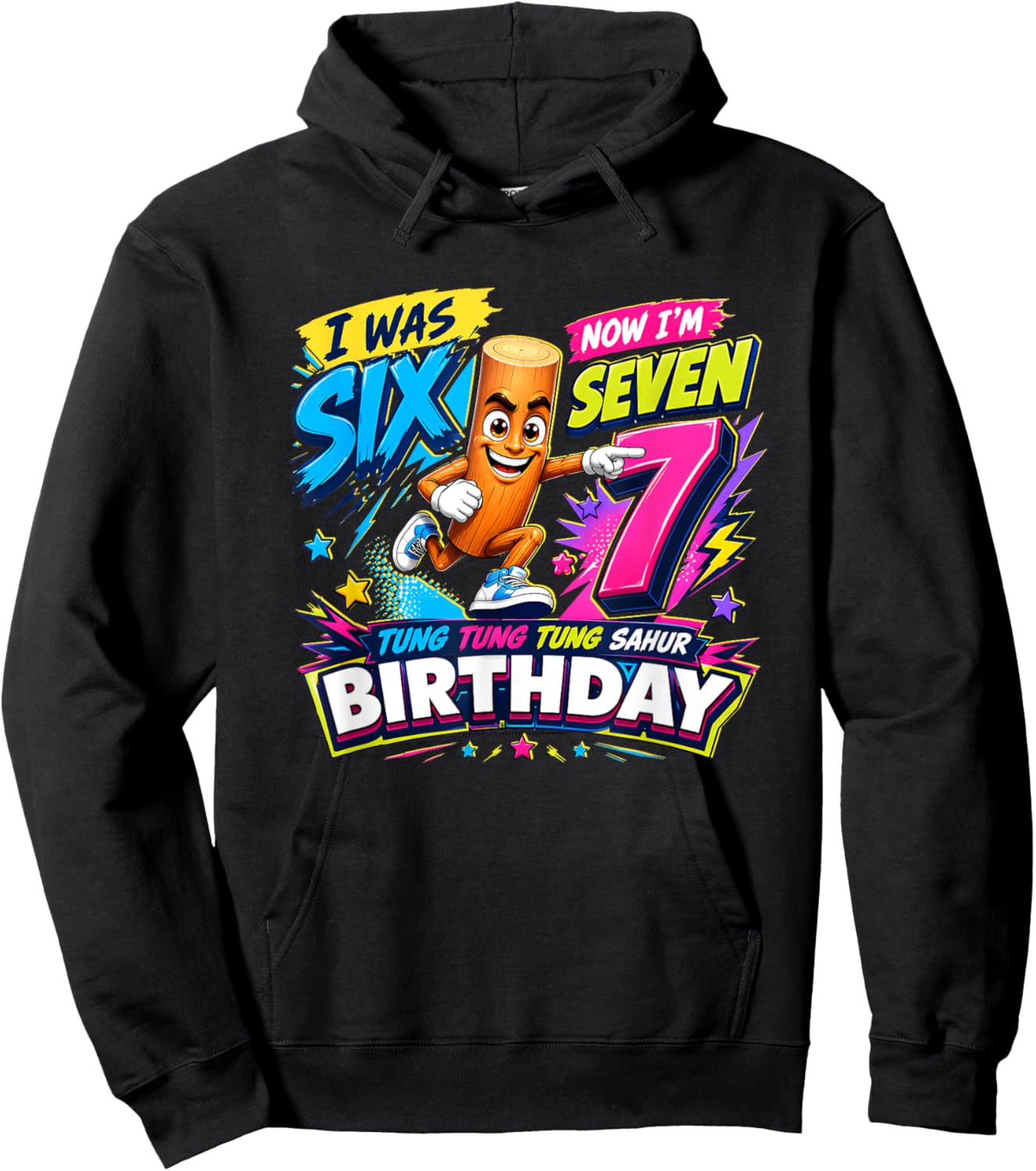 I was 6 Now I'm 7 Birthday Boys Kids 67 Tung Tung Sahur Hoodie - Hoodie | Black