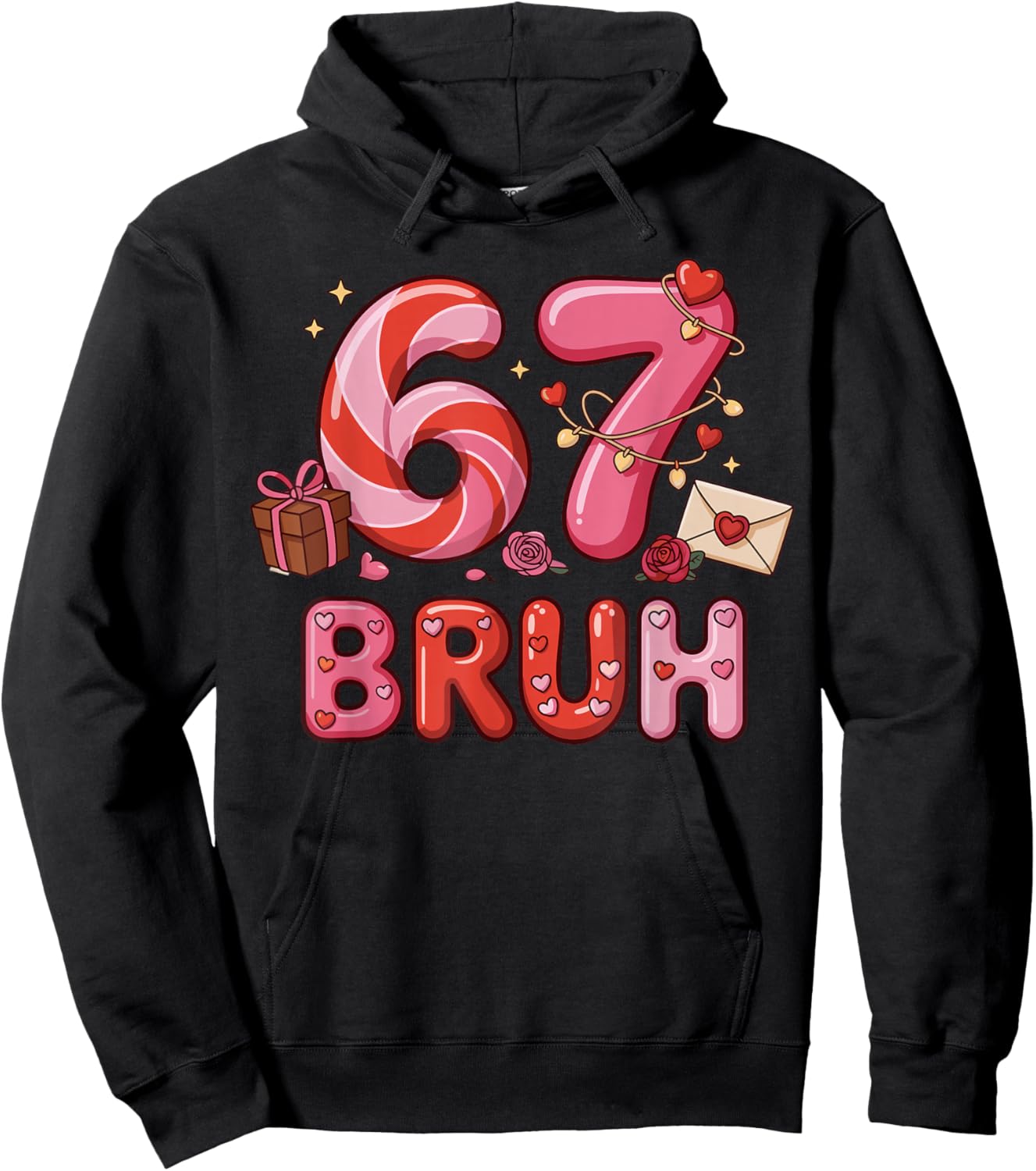 Bruh 67 Six Seven 6 7 Meme Valentine’s Day Funny Boy Girl Hoodie - Hoodie | Black