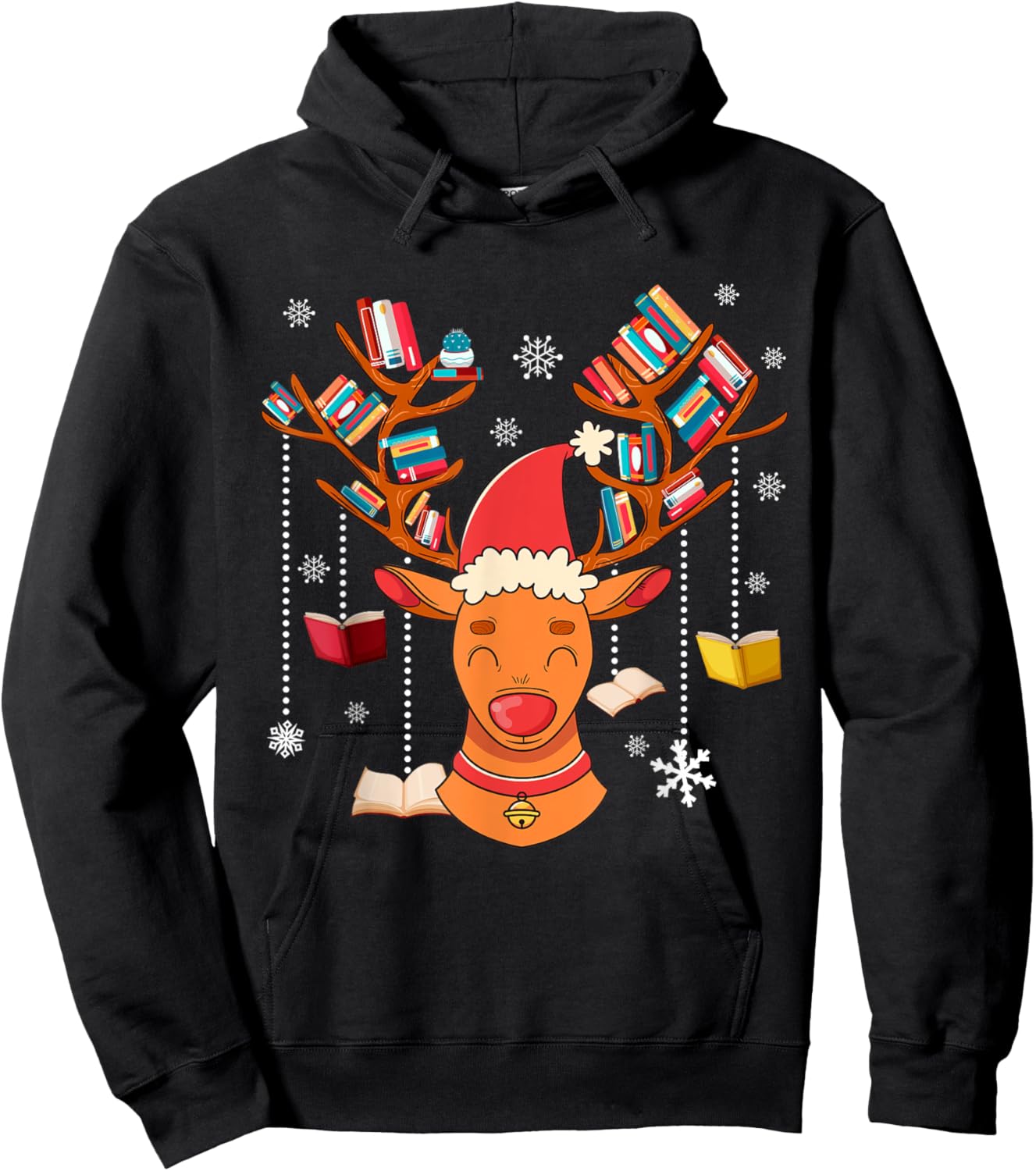 Christmas Librarian Reindeer Xmas Book Teachers Love Reading Hoodie - Hoodie | Black