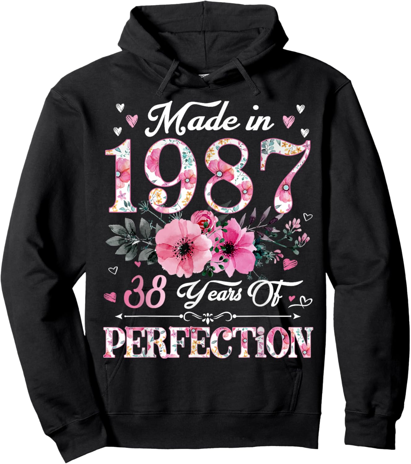 38 Year Old Made In 1987 Floral 38th Birthday Gift Hoodie - Hoodie | Black