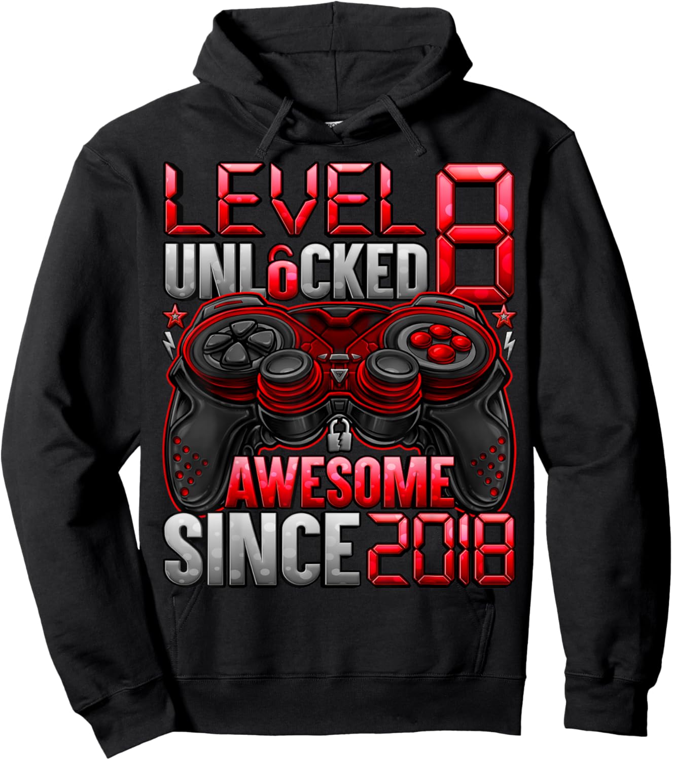 Level 8 Unlocked 8 Year Old Gifts for Boys 8th Birthday Boy Hoodie - Hoodie | Black