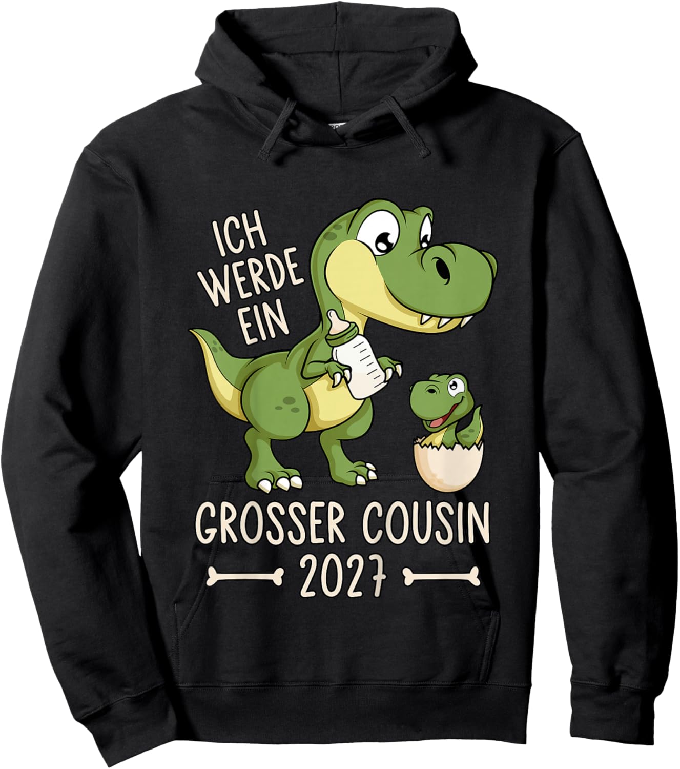 Kinder Dinosaurier Baby Dino Ich werde EIN großer Cousin 2027 Hoodie - Hoodie | Black