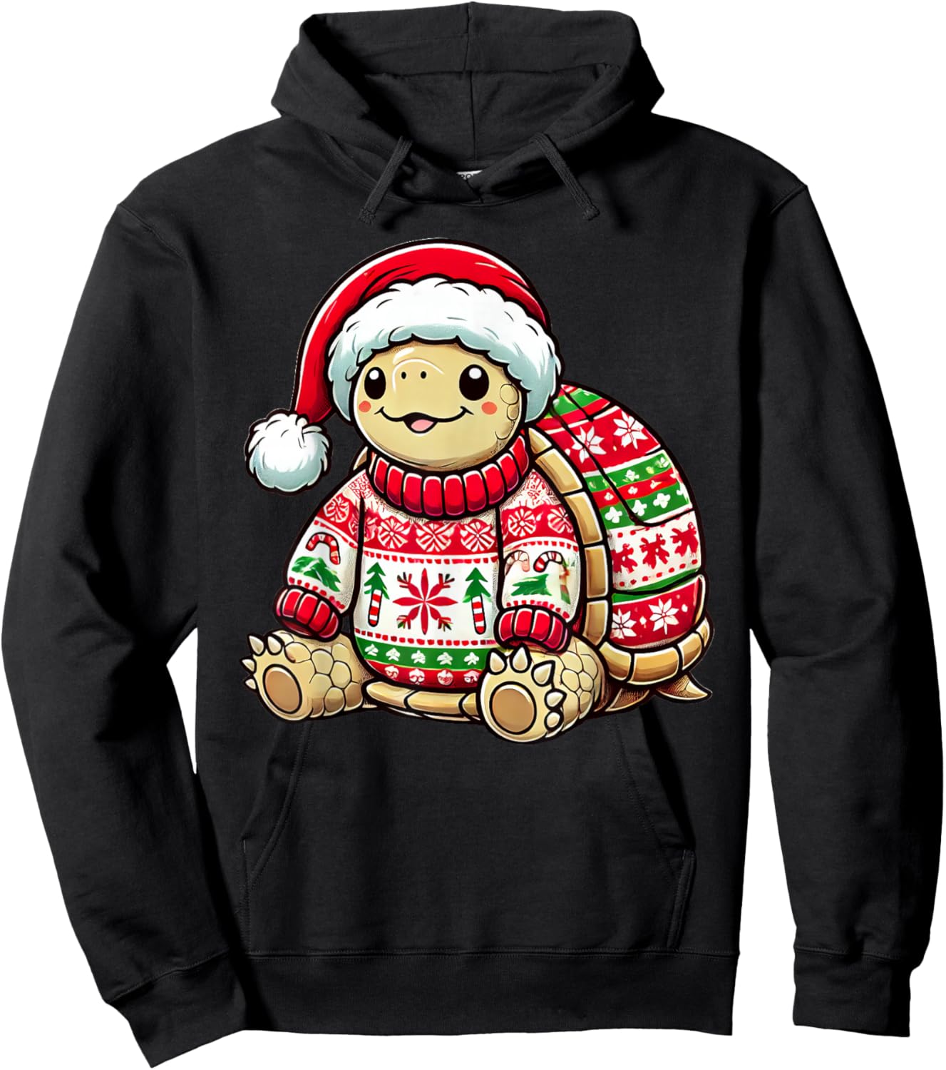 Turtle Ugly Sweater Santa Hat Christmas Hoodie - Hoodie | Black