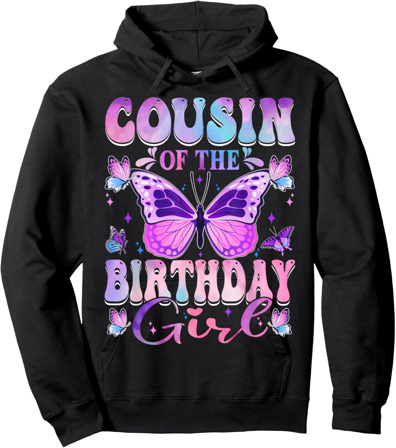 Cousin Of The Birthday Girl Butterfly Party Matching Family Hoodie - Hoodie | Black