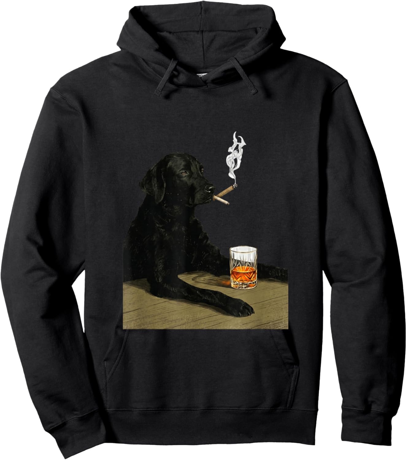 Funny Black Lab Whiskey Cigar Vintage Dog Humor Hoodie - Hoodie | Black