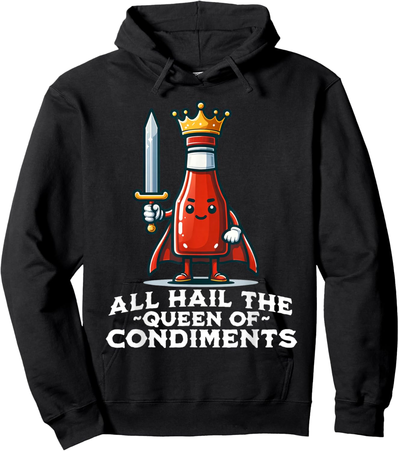 All Hail the Queen of Condiments Funny Ketchup Hoodie - Hoodie | Black