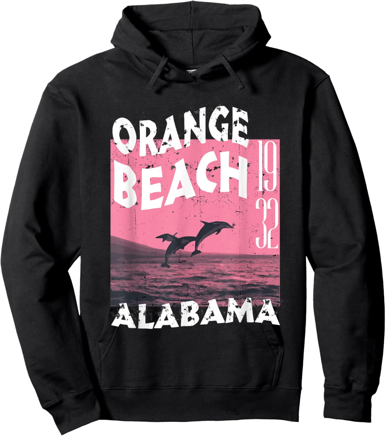 Dolphin In Orange Beach Alabama Vintage Distressed Hoodie - Hoodie | Black