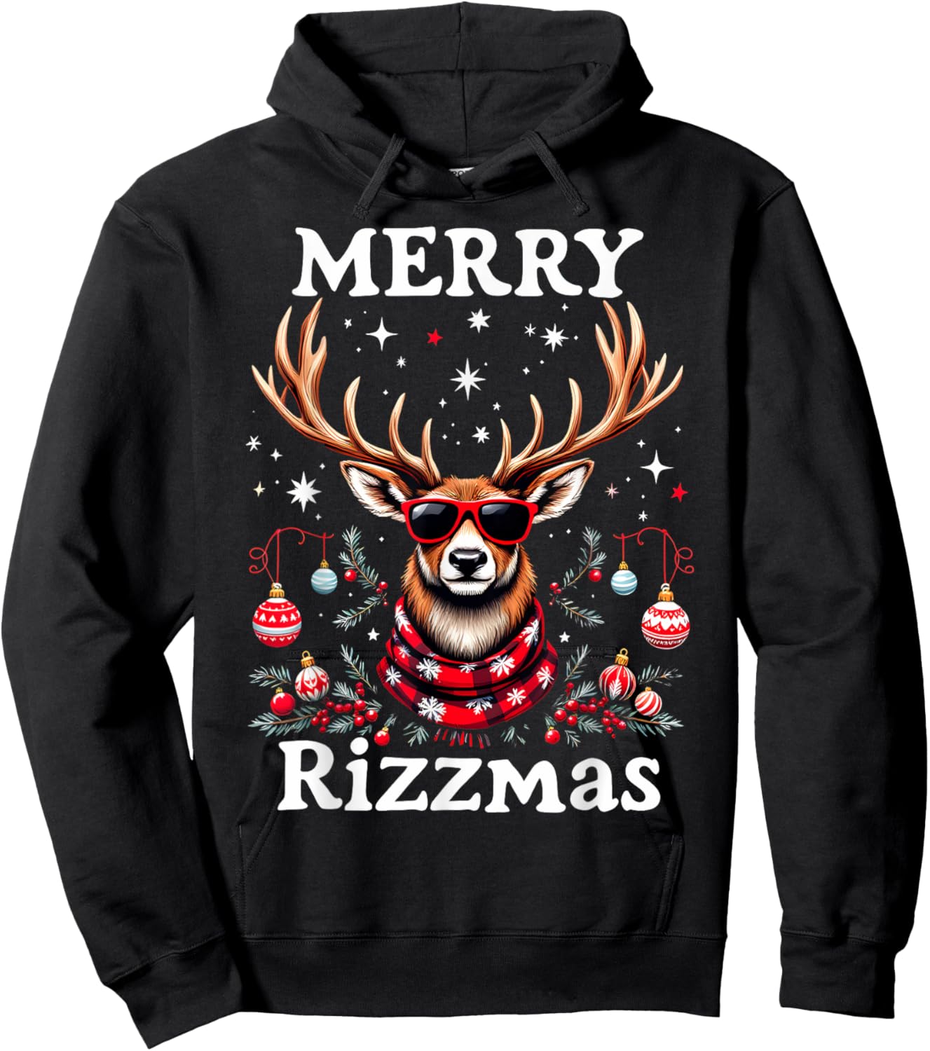 Merry Rizzmas Funny Christmas Reindeer Holiday Hoodie - Hoodie | Black