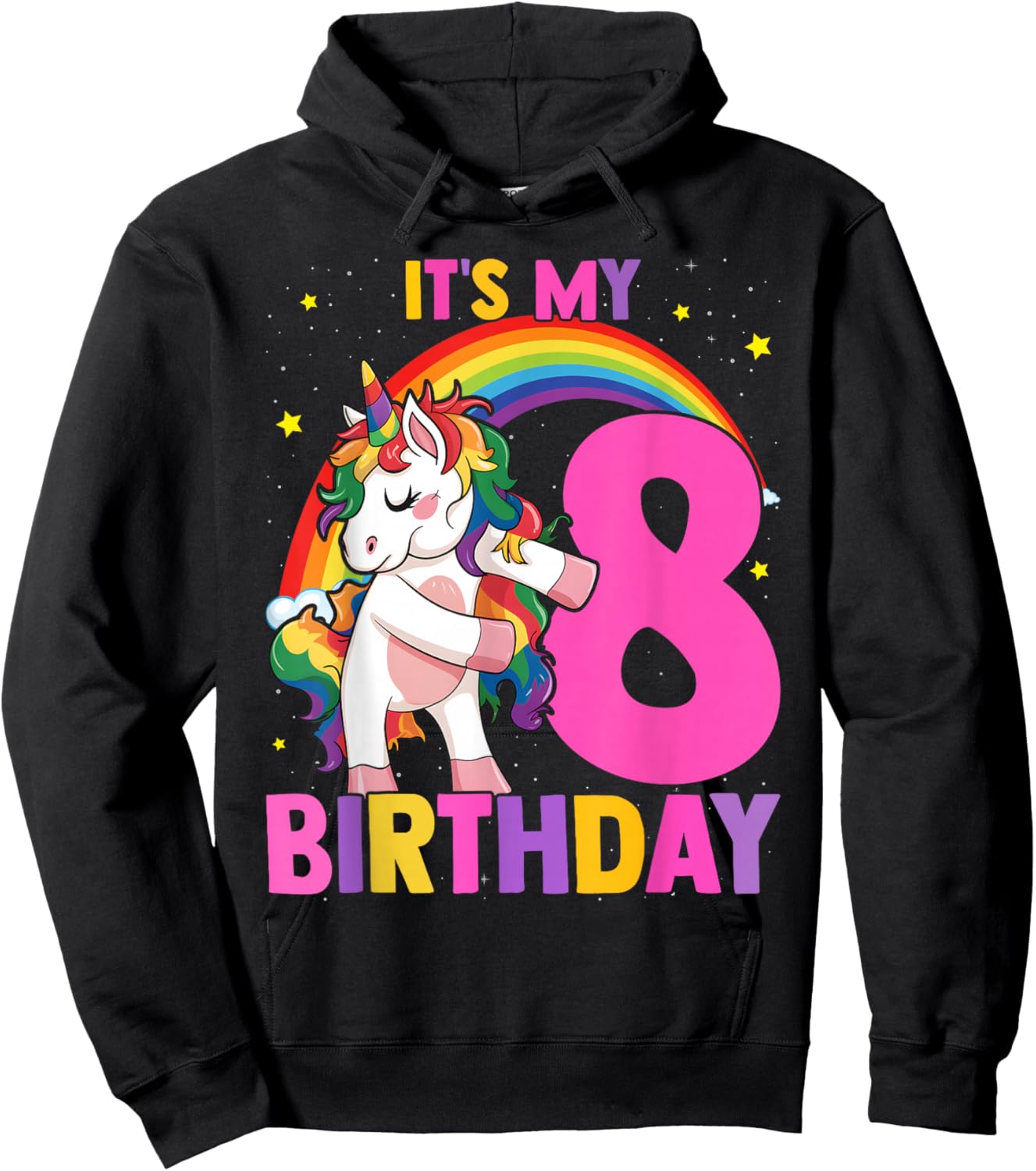 8 Years Old Unicorn Flossing 8th Birthday Party Girls Kids Hoodie - Hoodie | Black