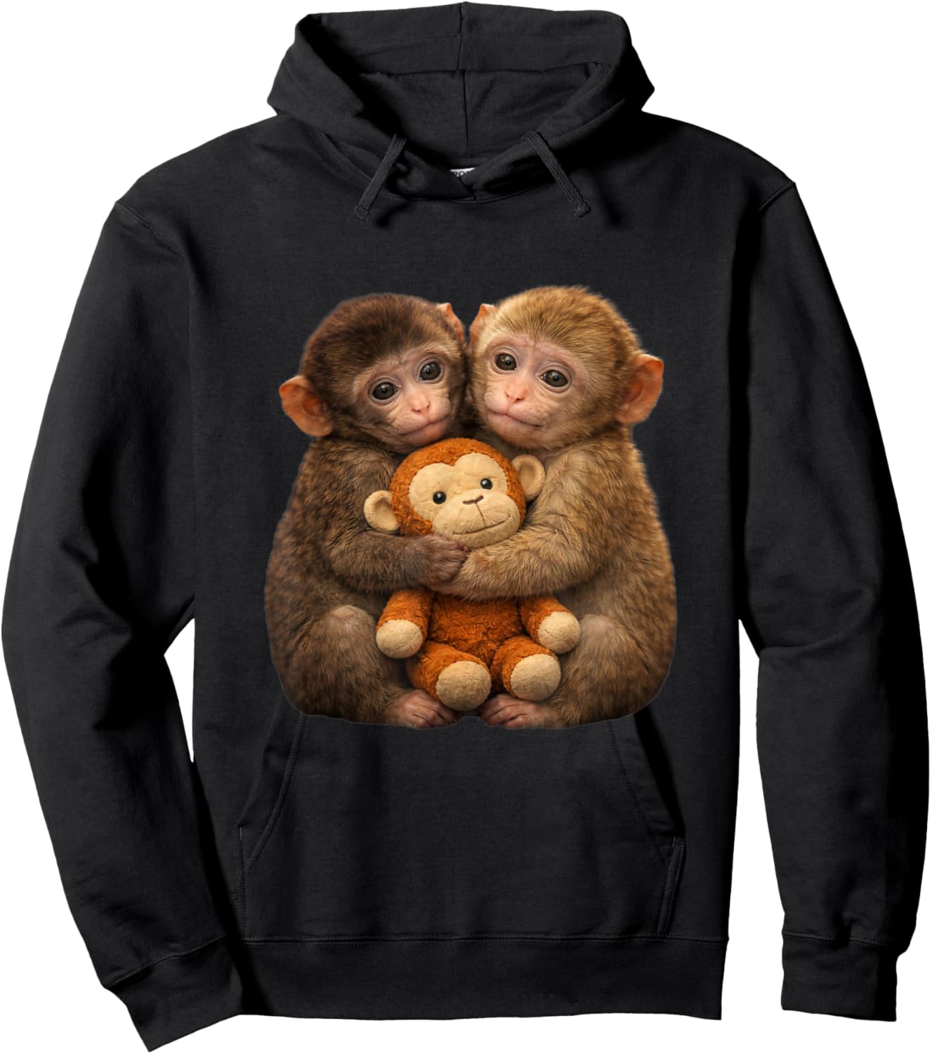 Monkey Punch with His Girlfriend Monkey Punch Plush Hugging Hoodie - Hoodie | Black