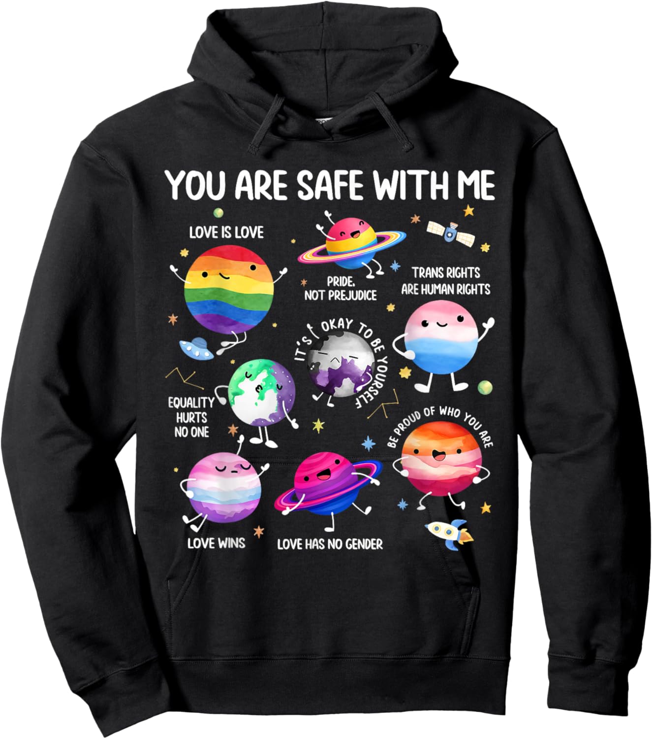 You are Safe with Me Planets LGBT Lesbian Gay Trans Pride Hoodie - Hoodie | Black