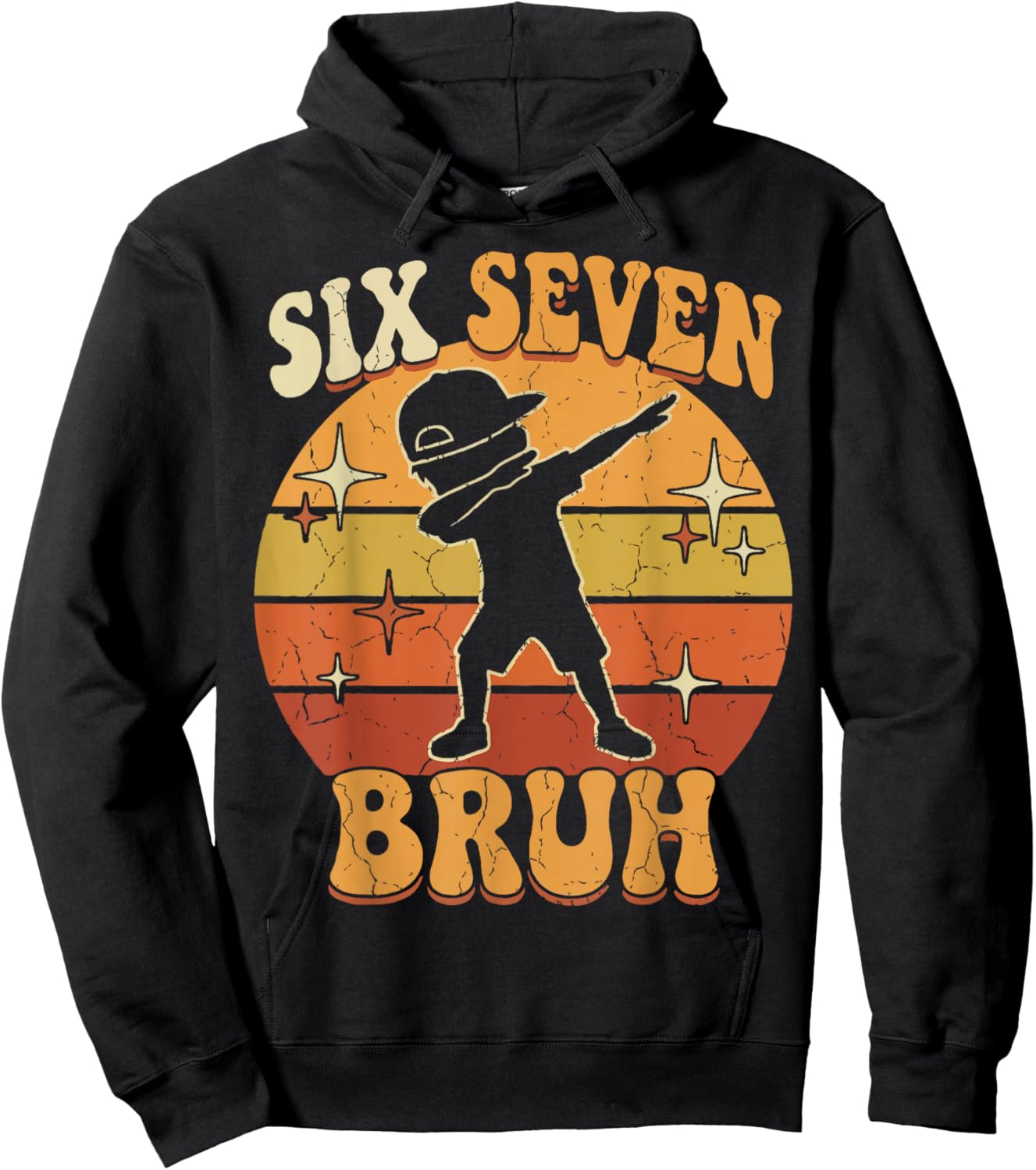 Vintage Six Seven Bruh 67 Meme Boys Teens Youth Kids 6-7 Hoodie - Hoodie | Black