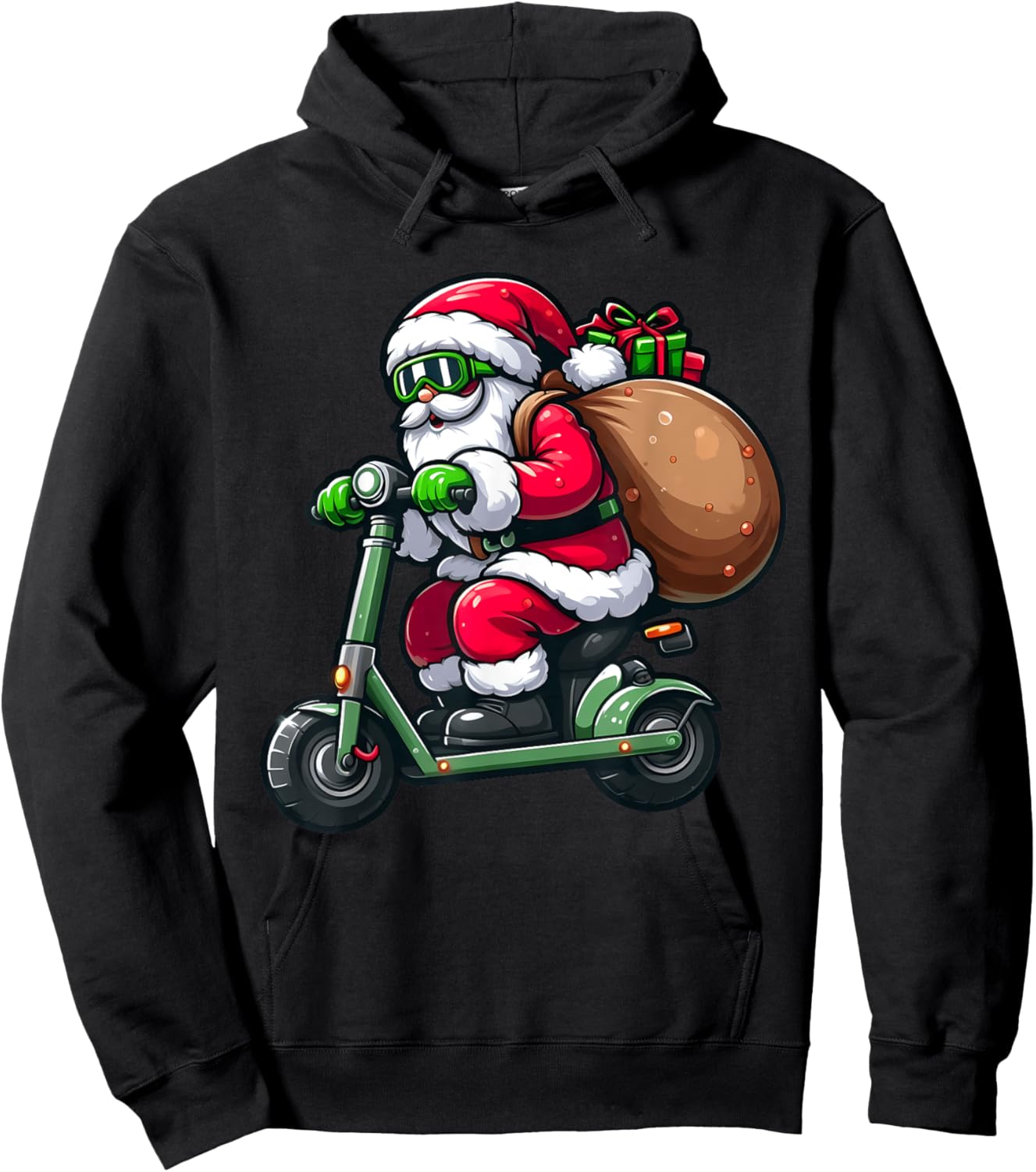 Cute Santa Claus Driving Scooter Christmas Pajama Boys Kids Hoodie - Hoodie | Black