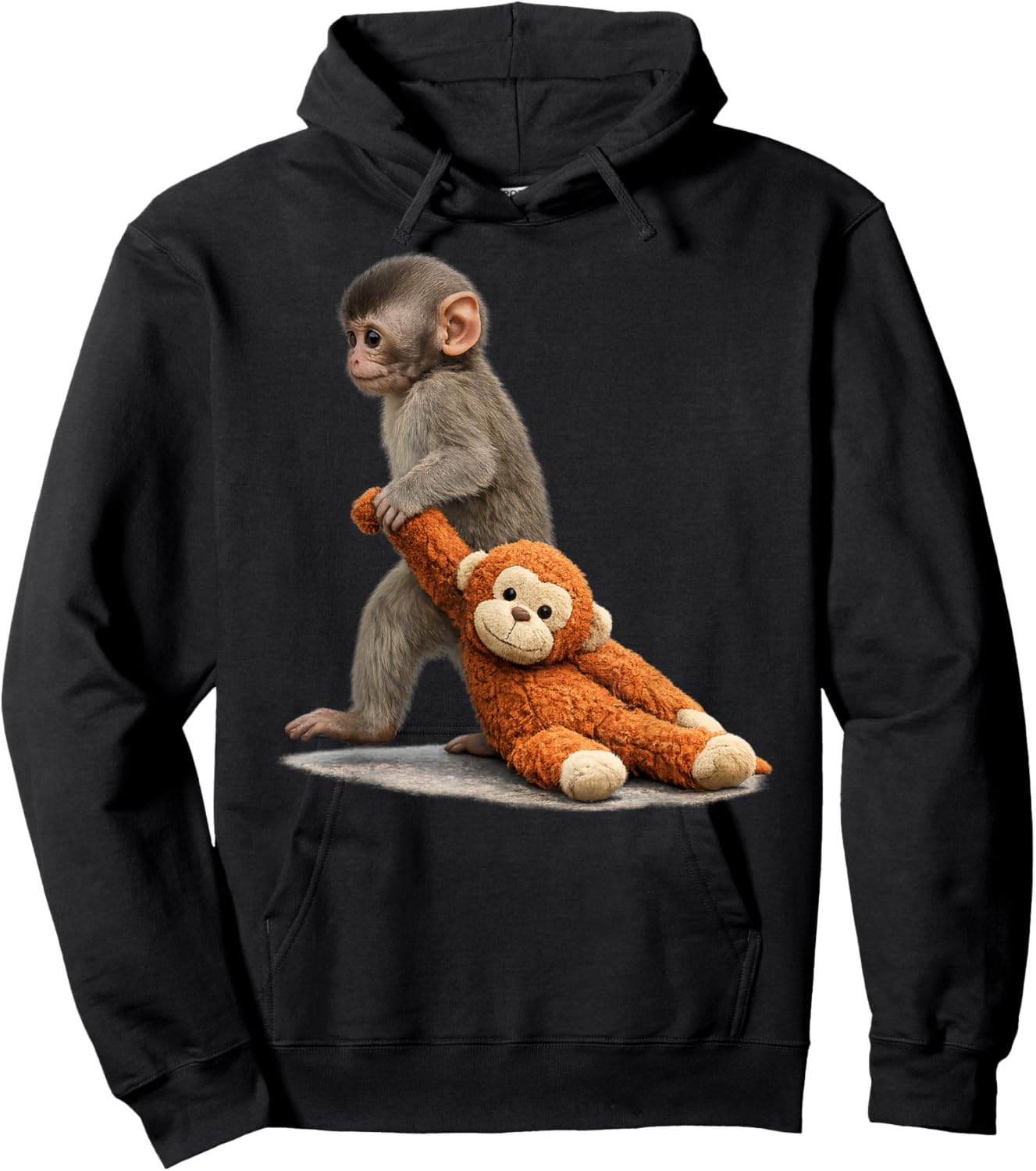 The Monkey Punch with Plush Toy Cute Baby Stuffed Animal Hoodie - Hoodie | Black