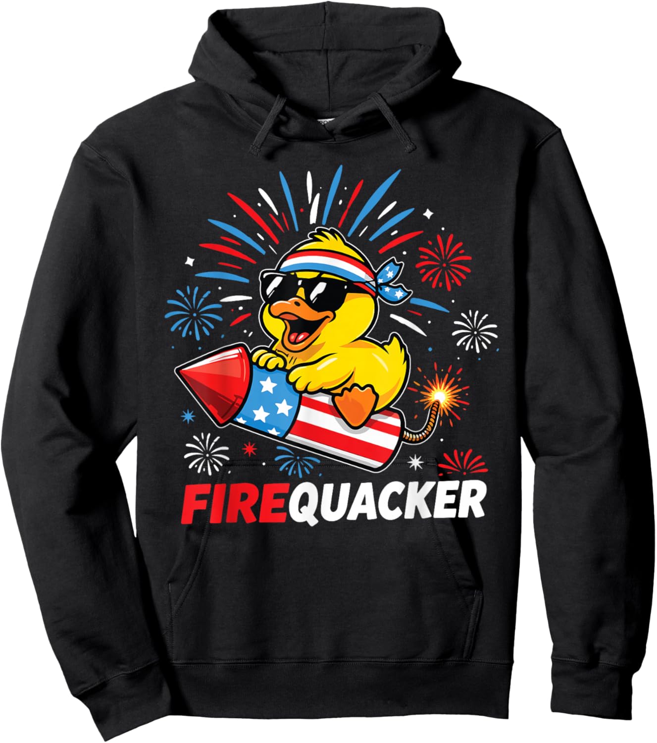 Firequacker 4th of July Funny Duck Fireworks Men Women Kids Hoodie - Hoodie | Black
