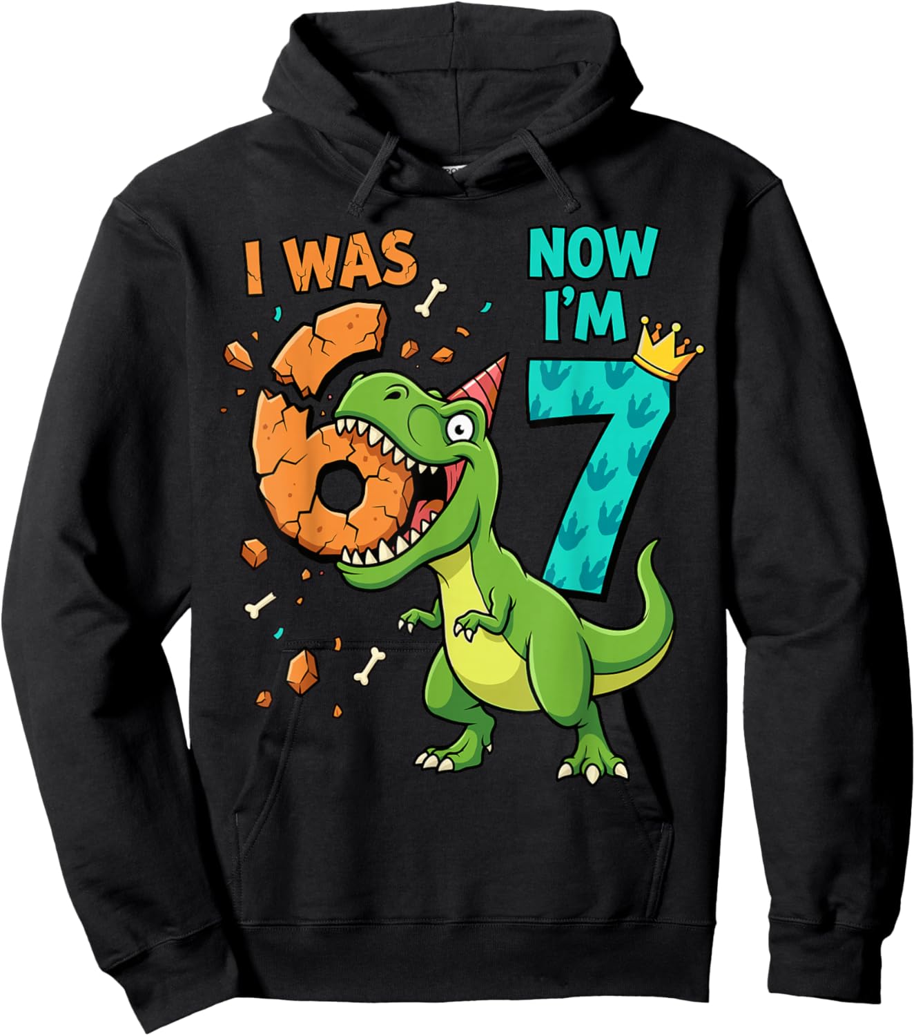 I was 6 Now I'm 7 T-Rex 7th Birthday 6 7 Birthday Boys Hoodie - Hoodie | Black