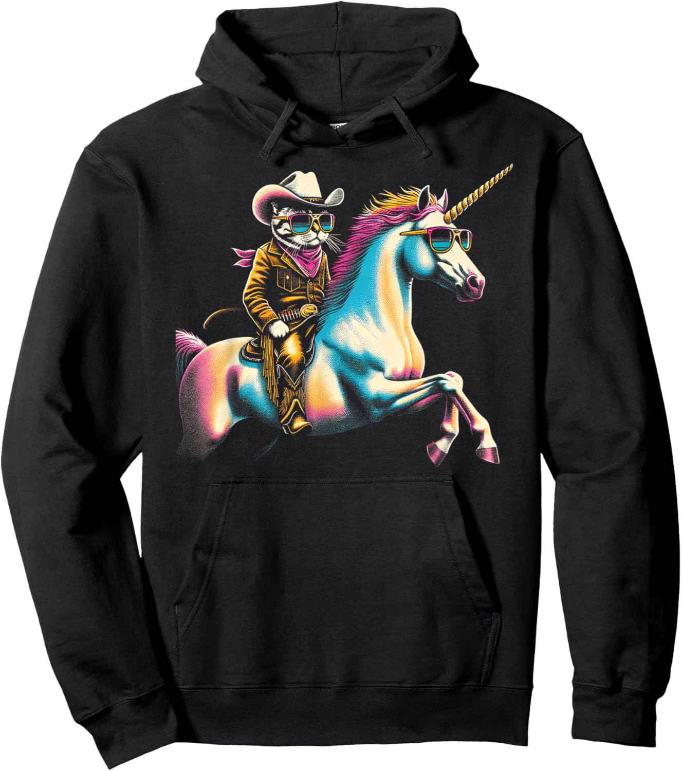 Cool Cowboy Cat & Unicorn Duo Hoodie - Hoodie | Black