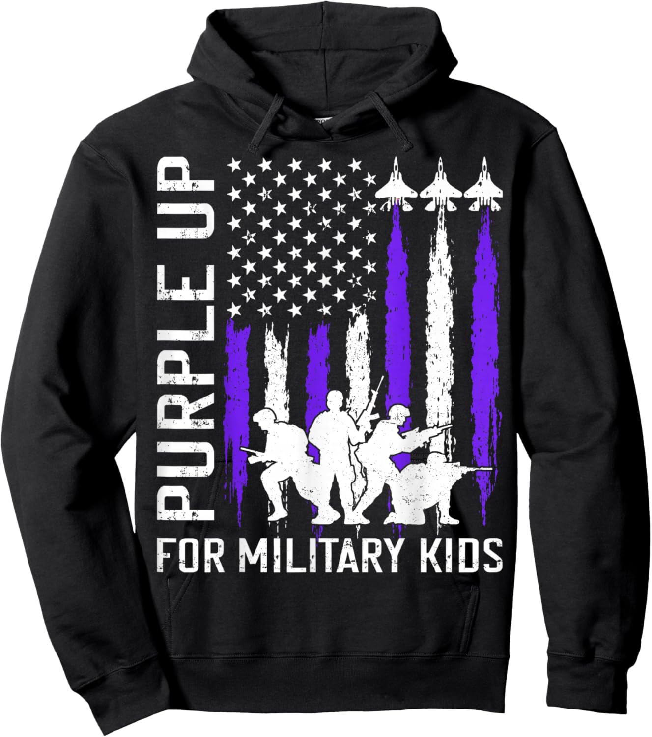 Purple Up for Military Kids Retro Flag Military Child Month Hoodie - Hoodie | Black
