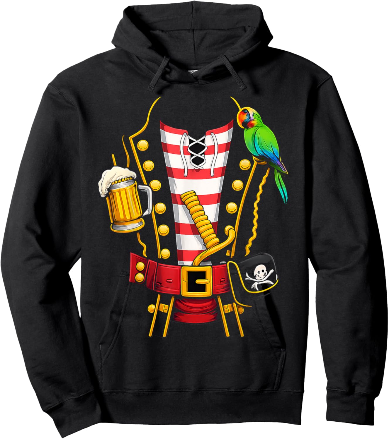 Pirate Costume Buccaneer Novelty Funny Parrot Cruise Hoodie - Hoodie | Black