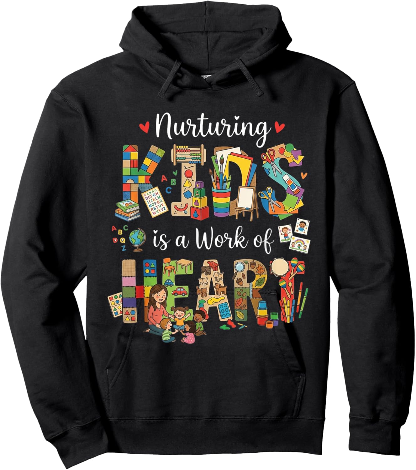 Lunch Lady Nurturing Kids Work of Heart Funny Teacher Hoodie - Hoodie | Black