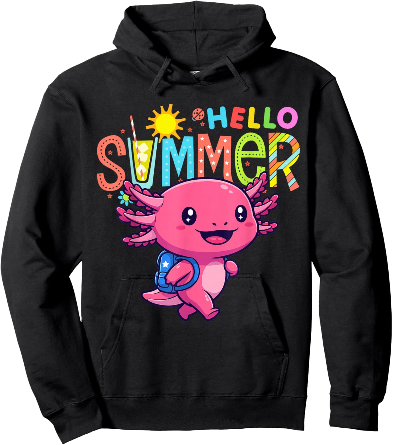 Hello Summer Funny Axolotl Last Day of School Axolotl Kids Hoodie - Hoodie | Black