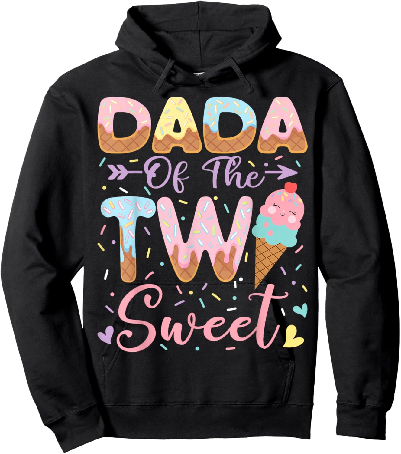 Dada of The Two Sweet 2nd Birthday Girl Ice Cream Hoodie - Hoodie | Black