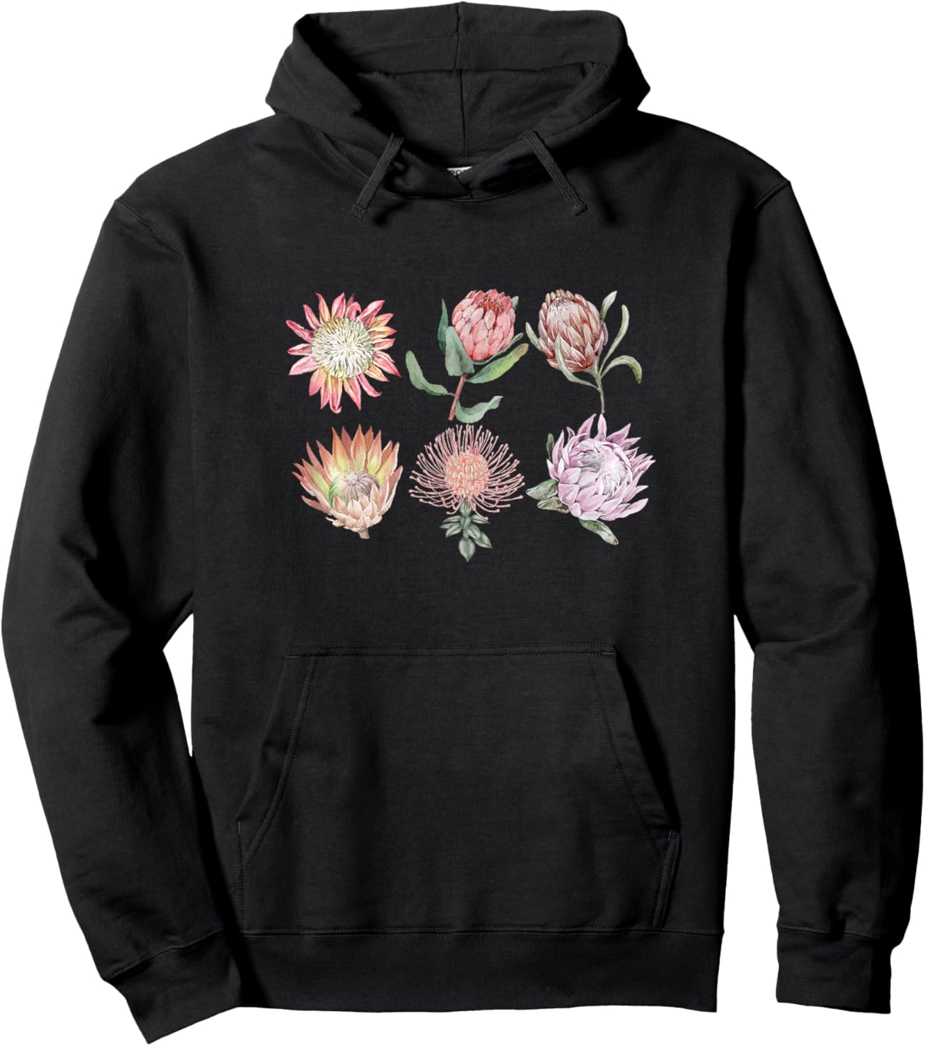 Protea Flower Botanical | Floral Nature Hoodie - Hoodie | Black