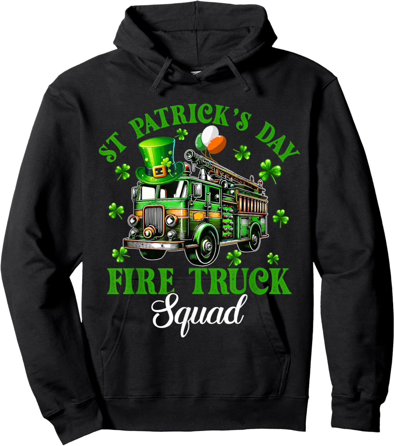 St Patrick's Day Fire Truck Squad Trèfles Chauffeur de camion de pompiers Hoodie - Hoodie | Black