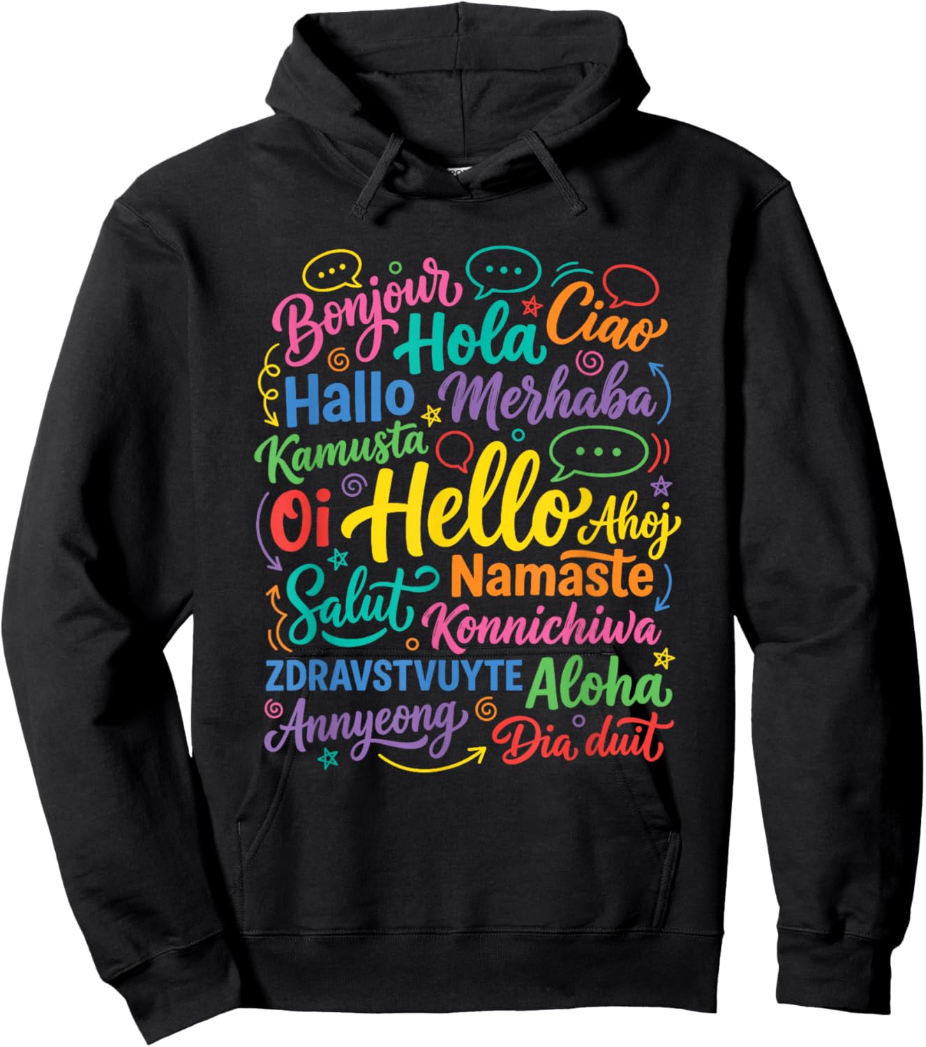Hello in Different Languages World Diversity Hoodie - Hoodie | Black