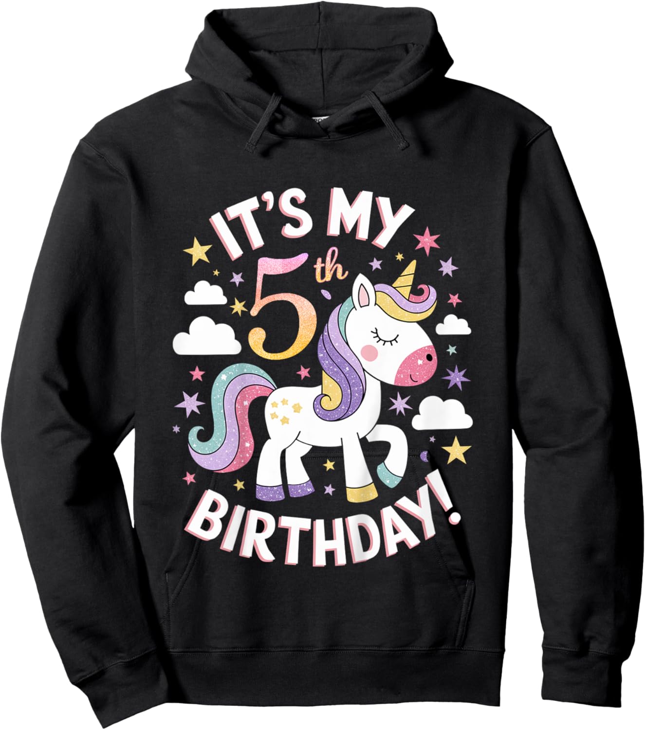 Kids It's My 5th Birthday Unicorn 5 Years Old Girl Birthday Party Hoodie - Hoodie | Black