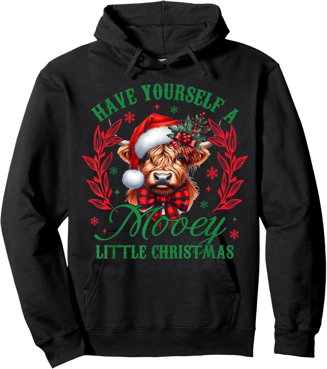 Have Yourself A Mooey Little Christmas Funny Cow Santa Women Hoodie - Hoodie | Black