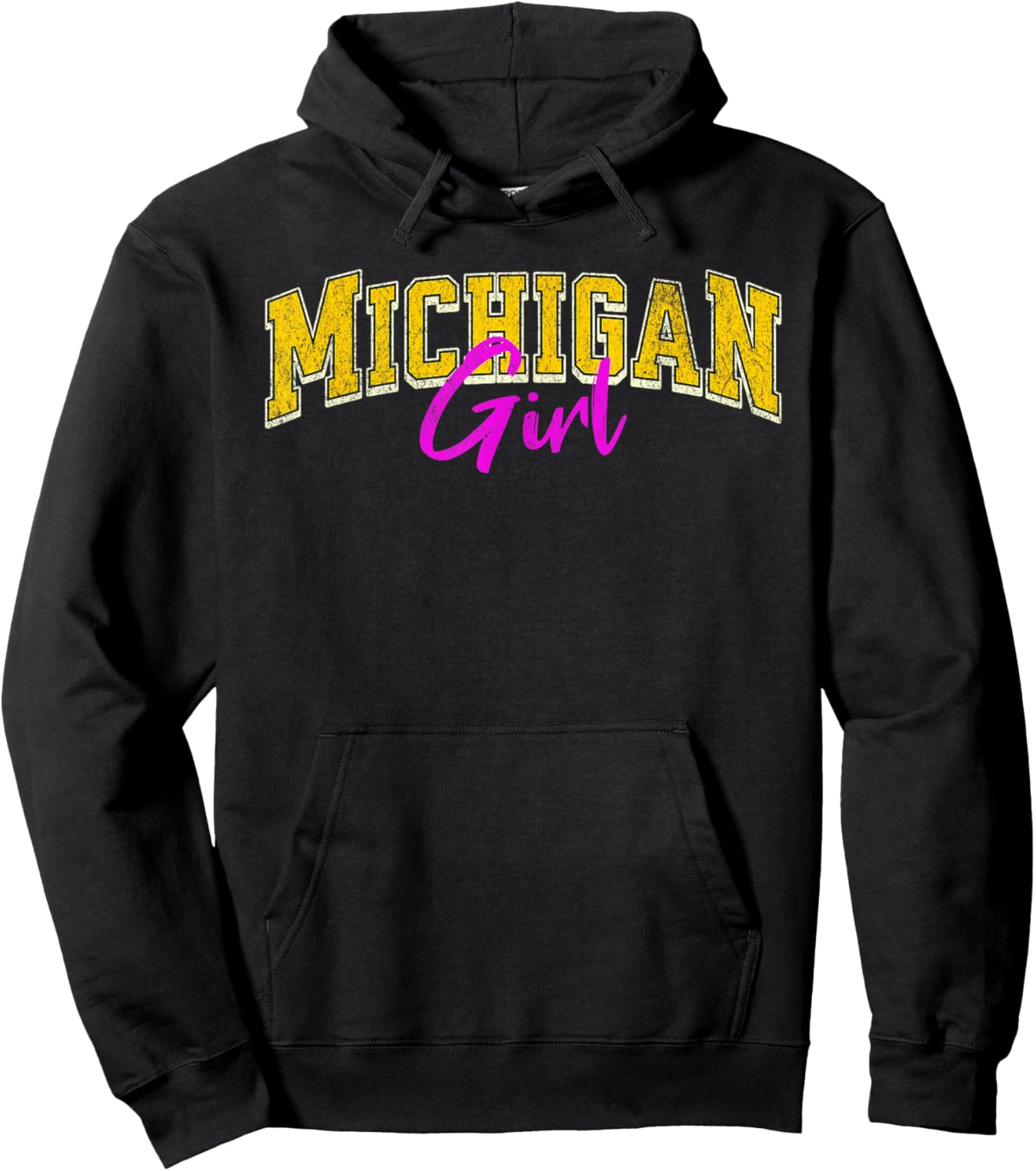 Vintage Michigan Girl Retro Pink Michigan Women and Girls Hoodie - Hoodie | Black