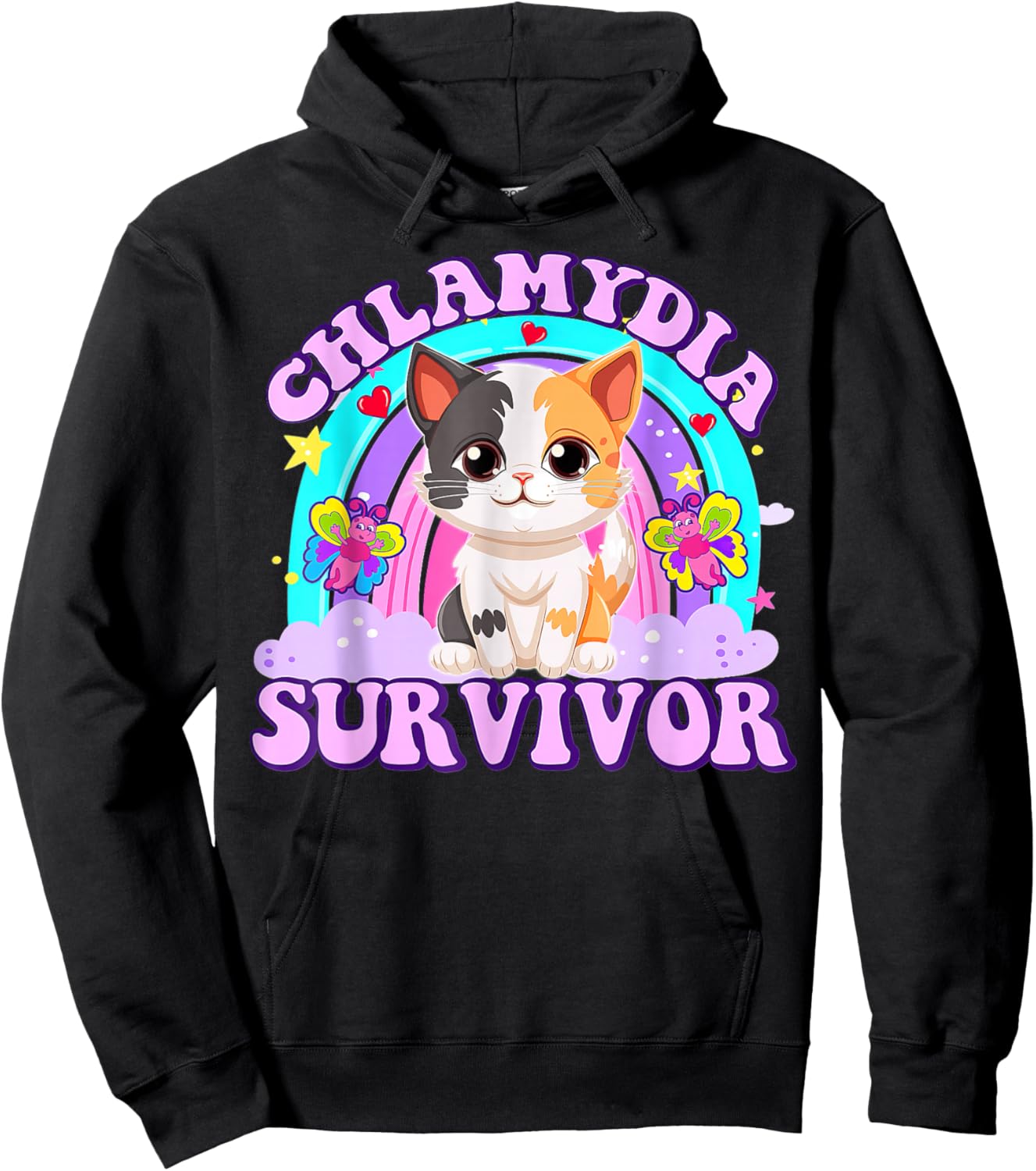 Chlamydia Survivor Cat Rainbow Hoodie - Hoodie | Black