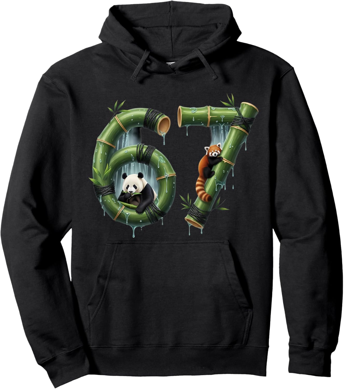 Six Seven Bamboo Design Panda Number 67 Jungle Art Hoodie - Hoodie | Black