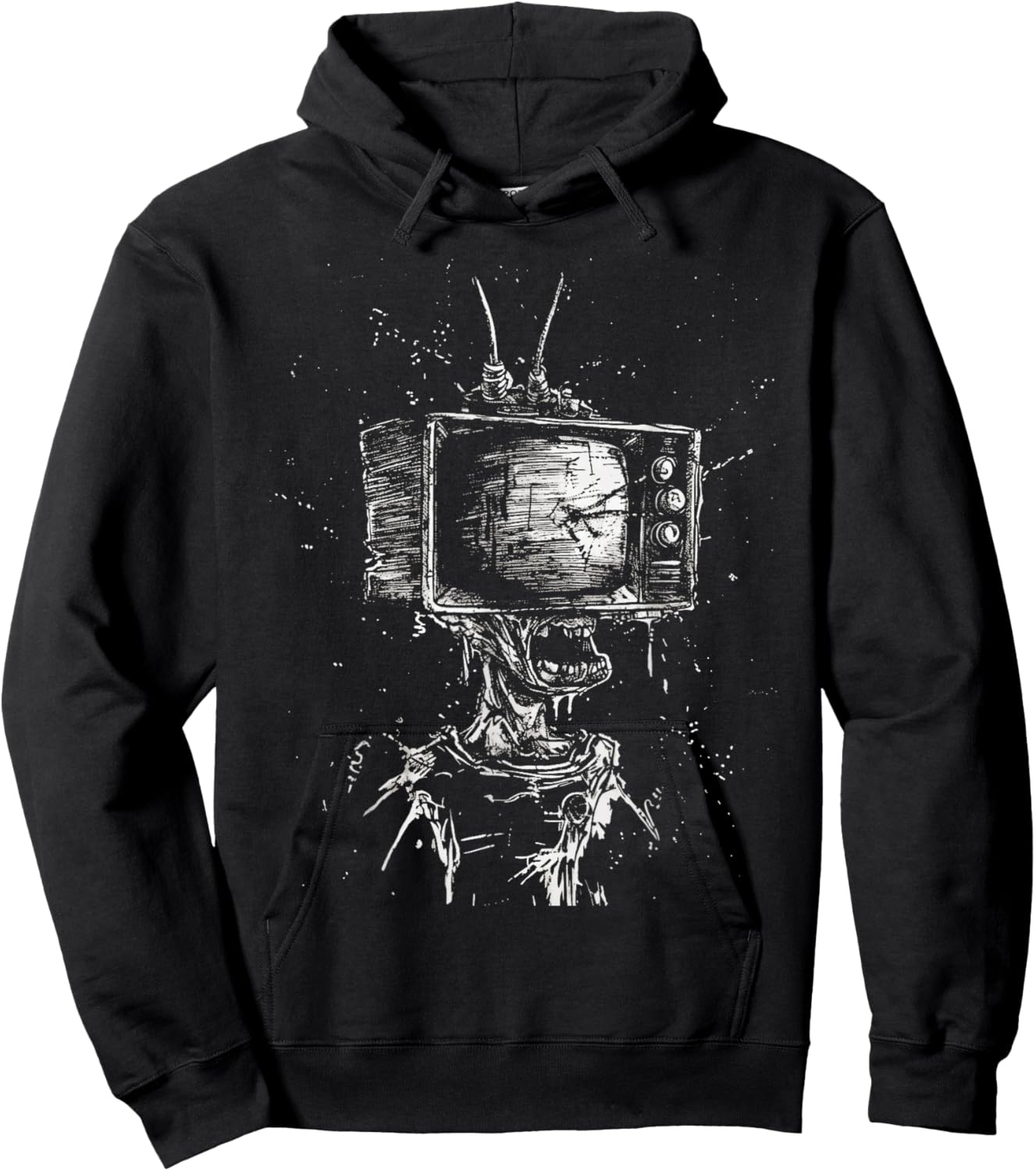 Weird Grunge TV Head Art Alt Odd Strange Goth Aesthetic Hoodie - Hoodie | Black