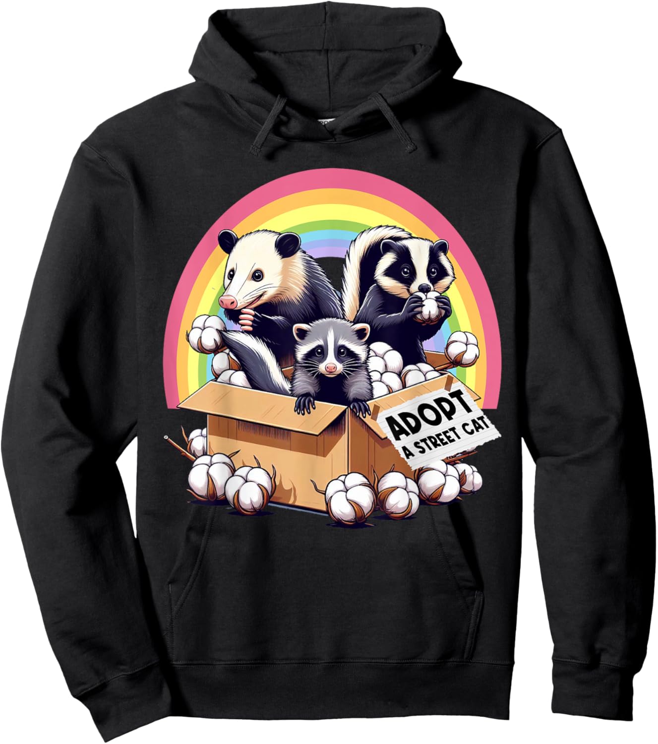 Adopt A Street Cat Funny Opossum Raccoon Skunk Vintage Hoodie - Hoodie | Black