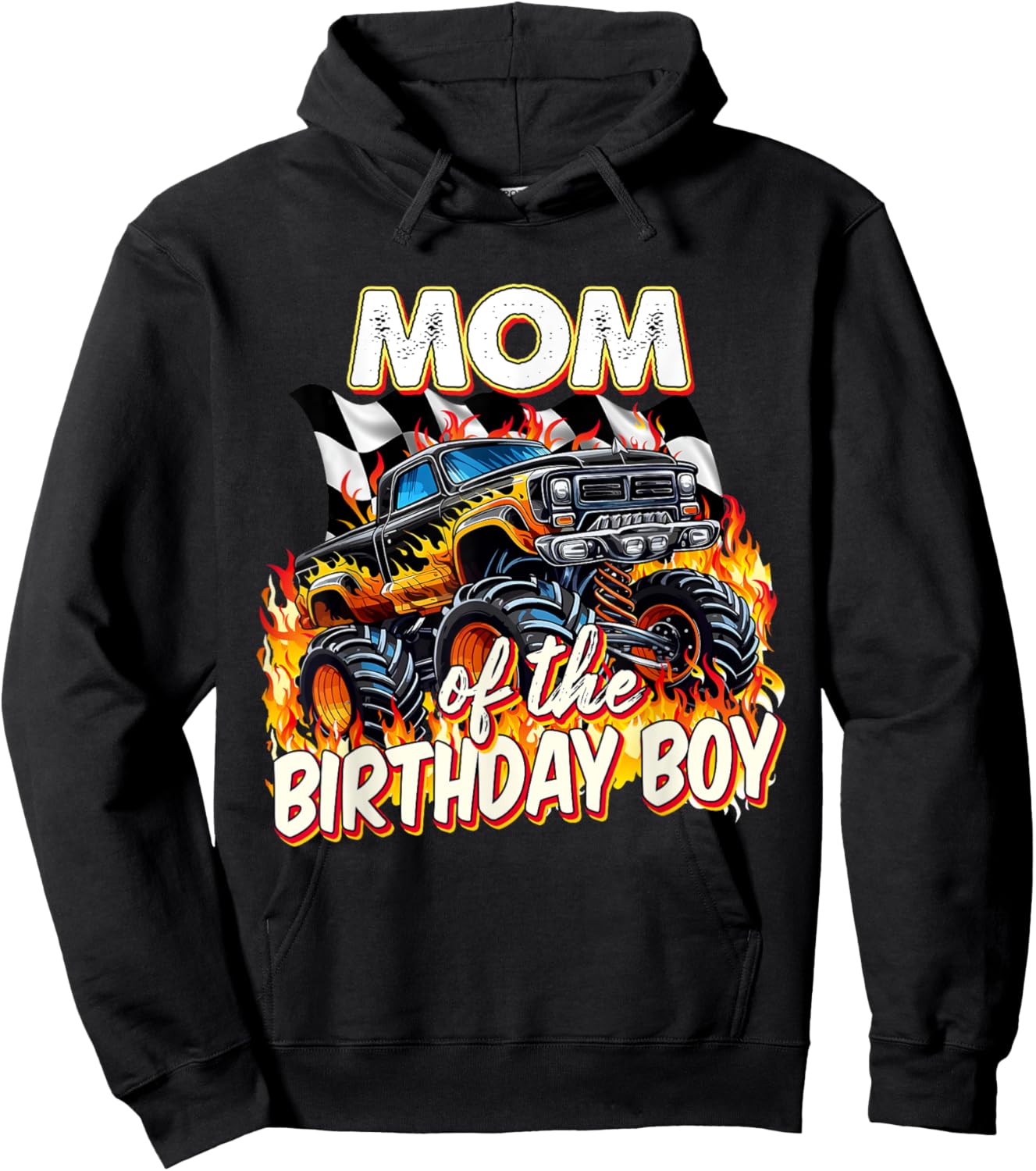 Mom Of The Birthday Boy Monster Truck Birthday Novelty Hoodie - Hoodie | Black