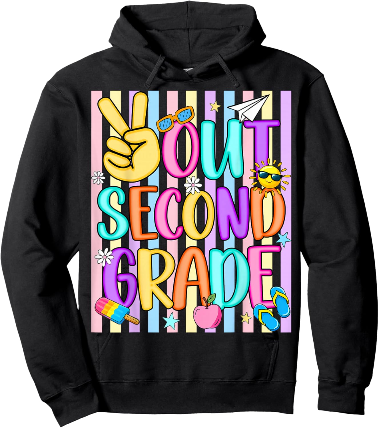Peace Out 2nd Grade Kids Boy Girl Summer Last Day of School Hoodie - Hoodie | Black