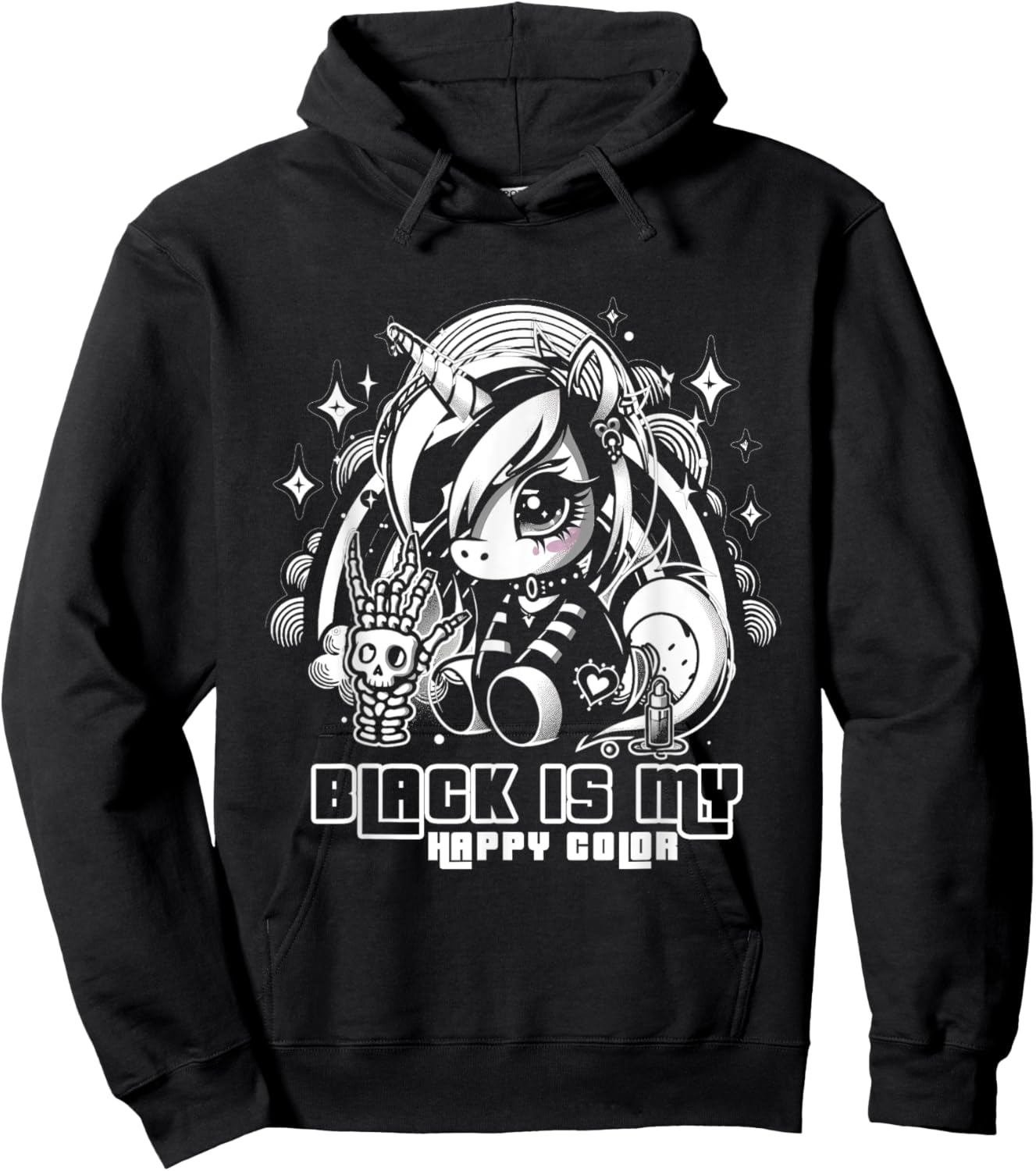 Black Is My Happy Color Goth Girl Emo Gothic Unicorn Hoodie - Hoodie | Black