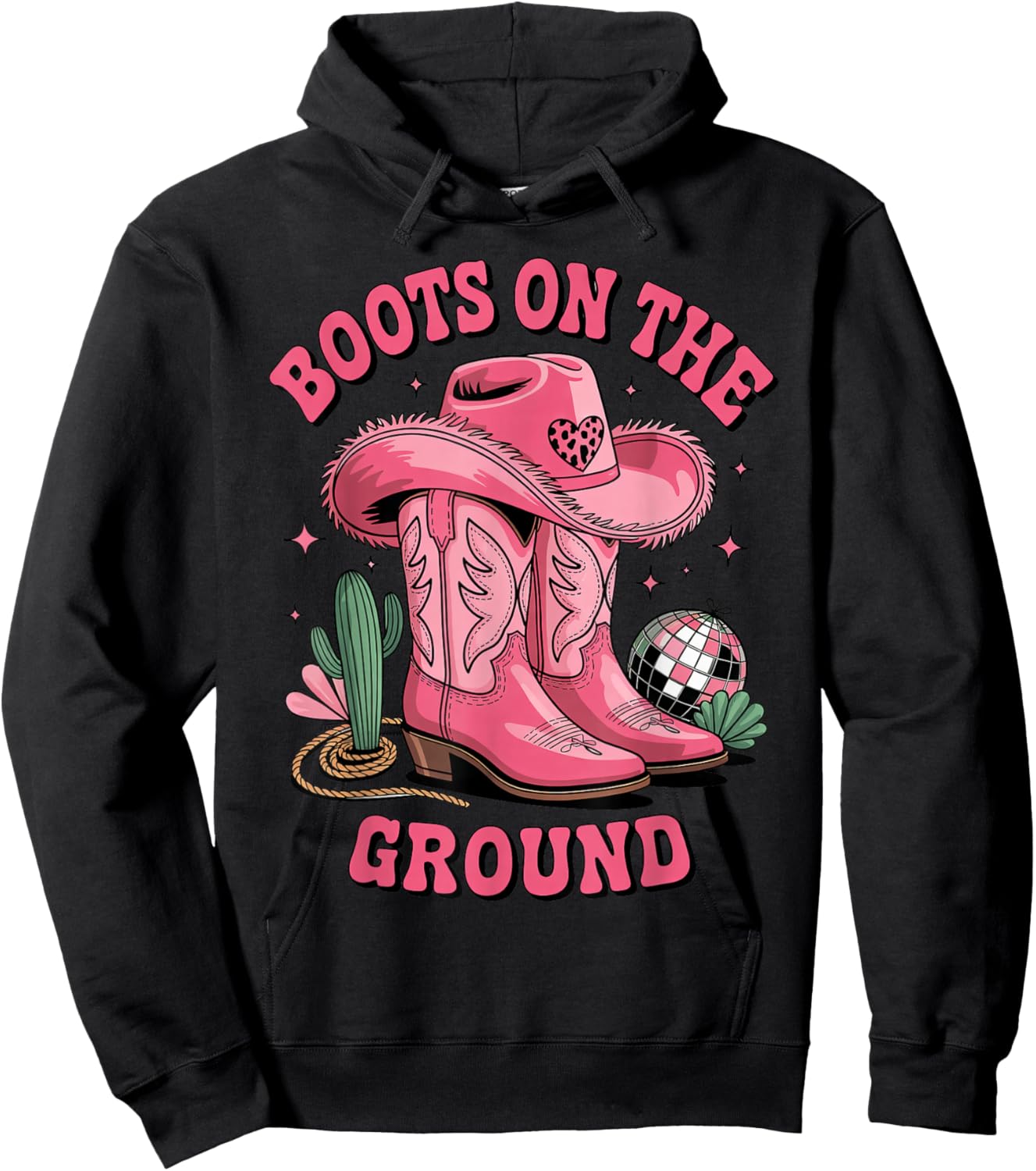 Pink Cowgirl Boots on Ground Retro Western Country Style Hoodie - Hoodie | Black