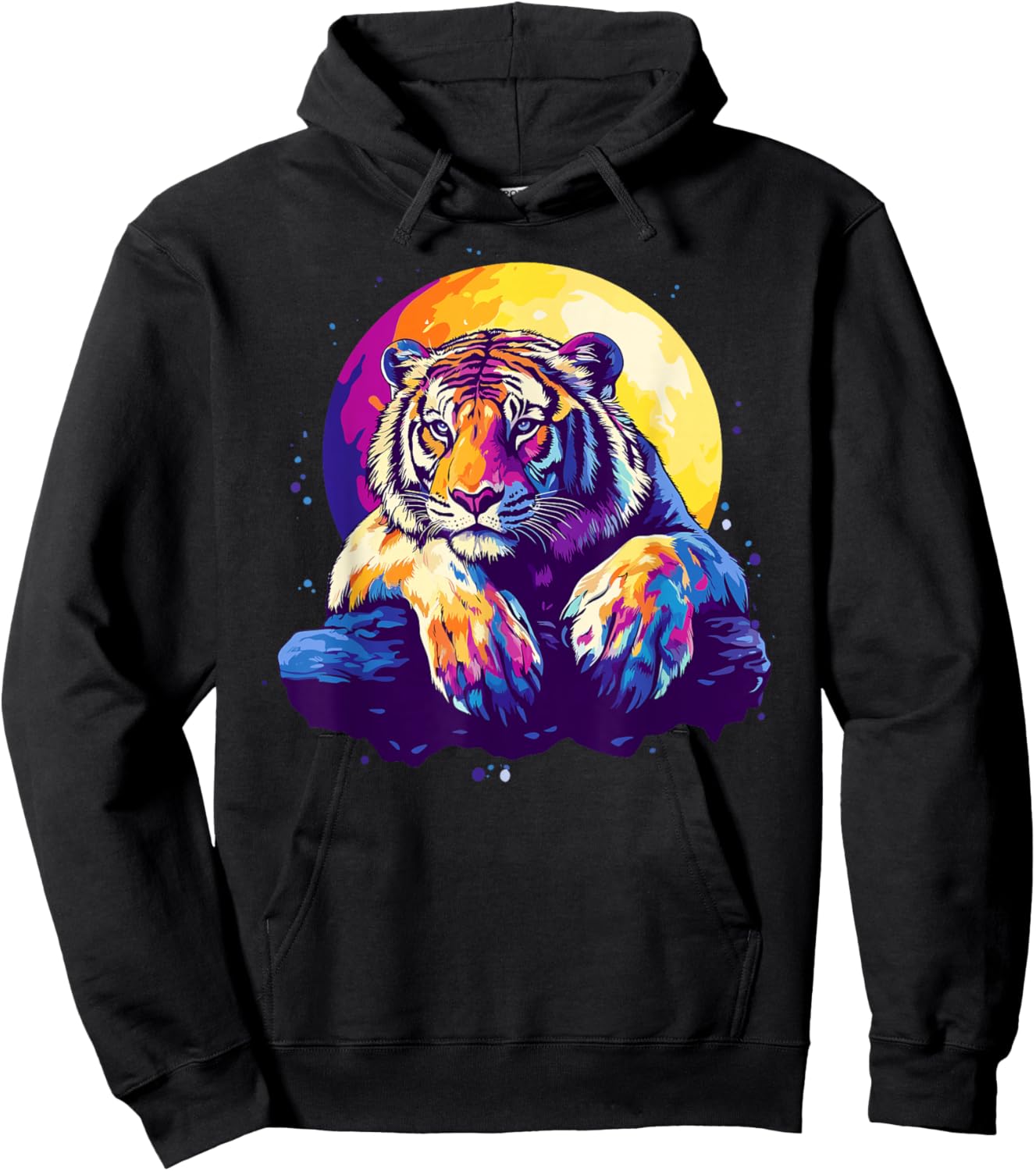 Colorful Tiger Resting Under Moonlight Hoodie - Hoodie | Black