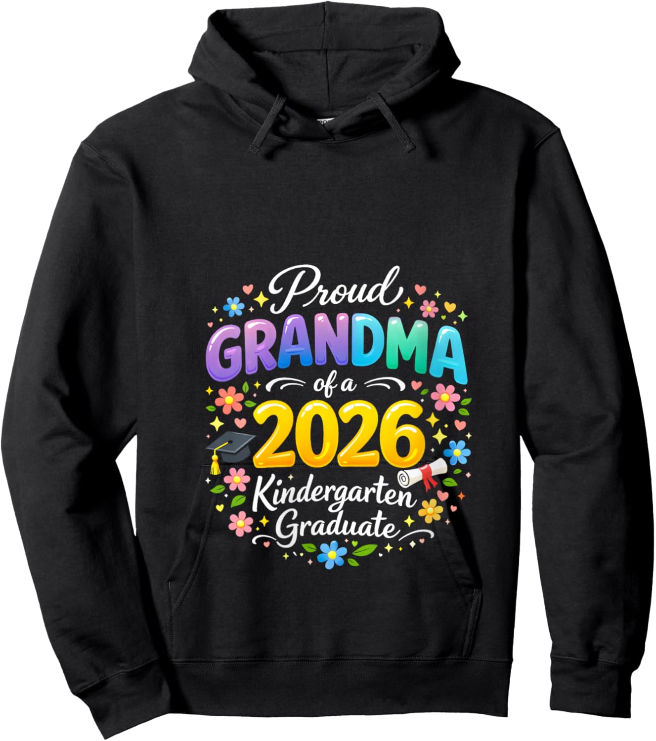 Women's Proud Grandma of a 2026 Kindergarten Graduate Mothers Day V-Neck Hoodie - Hoodie | Black