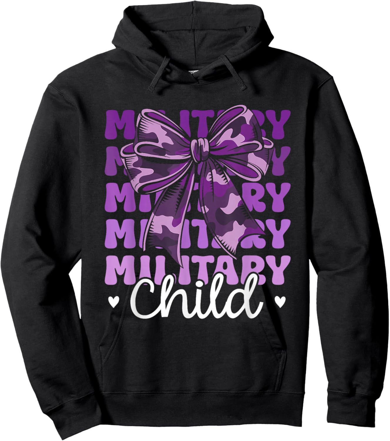 Military Child Purple Up for Military Kids Camo Coquette Bow Hoodie - Hoodie | Black