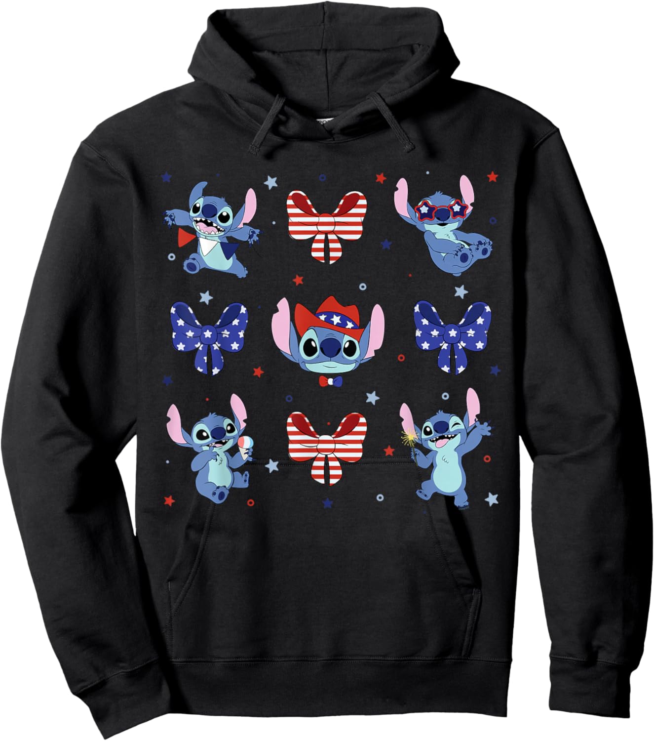 Disney Stitch Americana 4th of July Coquette Bows USA 250th Hoodie - Hoodie | Black