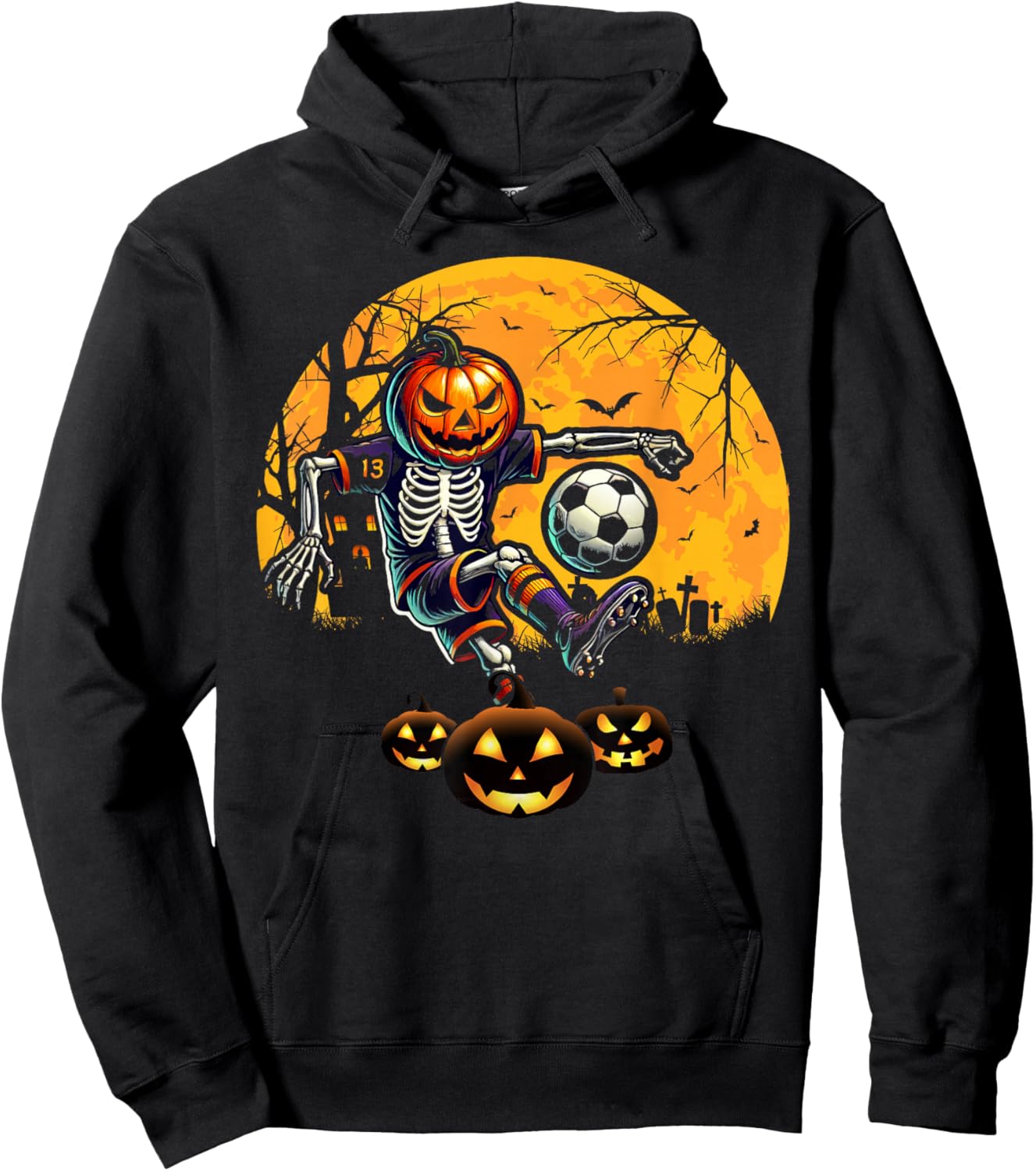 Halloween Skeleton Soccer Football Costume Boy Kids Men Teen Hoodie - Hoodie | Black