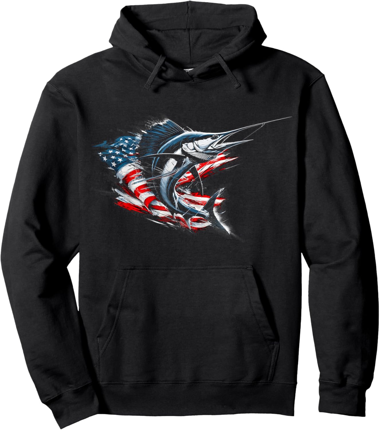 Sailfish American Flag Patriotic Fishing Graphic Design Hoodie - Hoodie | Black