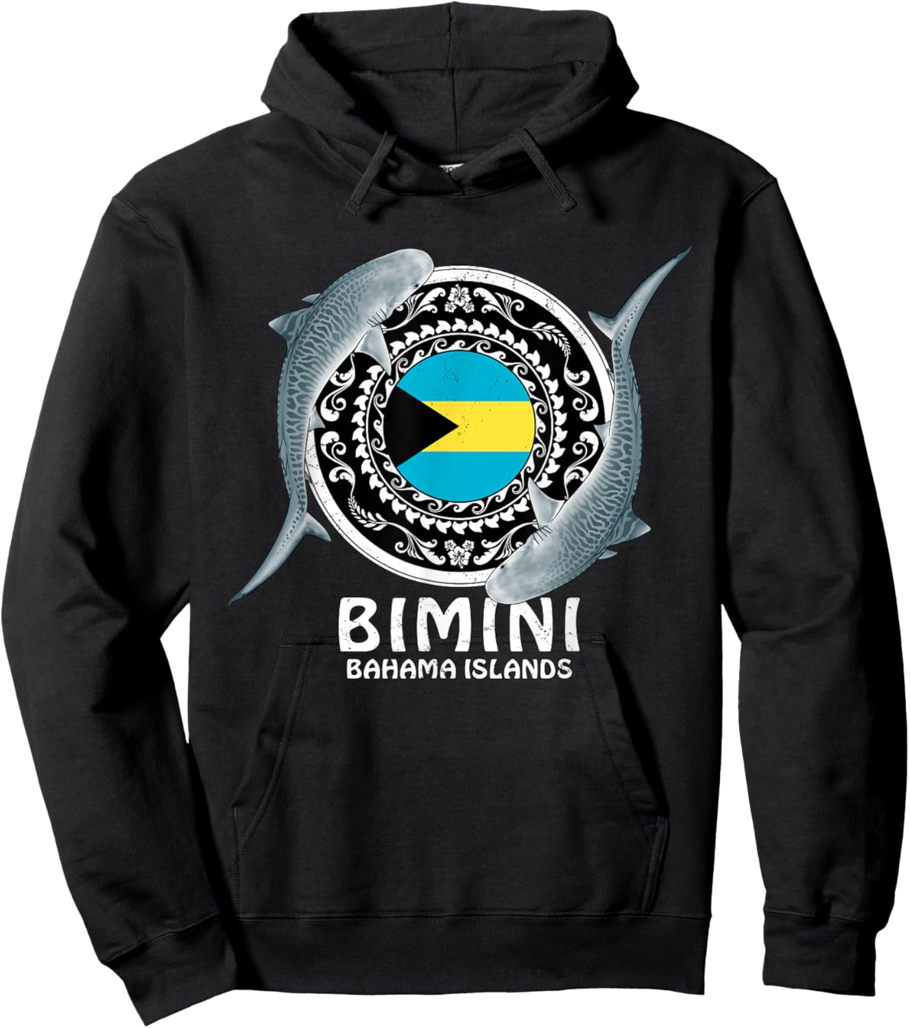 Bimini Tiger Shark Bahamas Flag Hoodie - Hoodie | Black